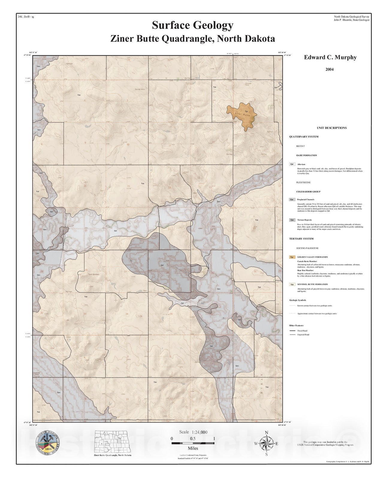 Map : Surface geology, Ziner Butte quadrangle, North Dakota, 2004 Cartography Wall Art :
