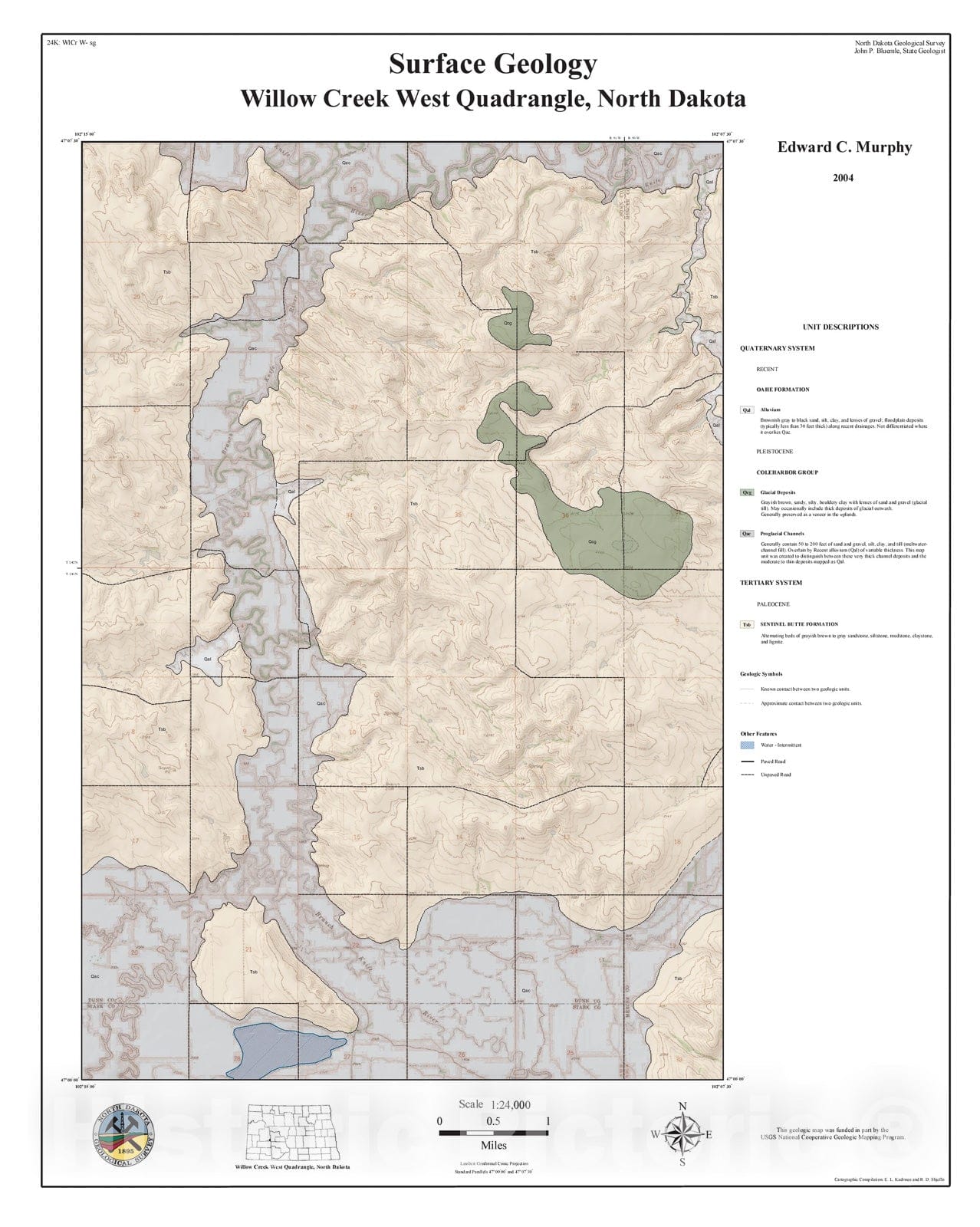 Map : Surface geology, Willow Creek West quadrangle, North Dakota, 2004 Cartography Wall Art :
