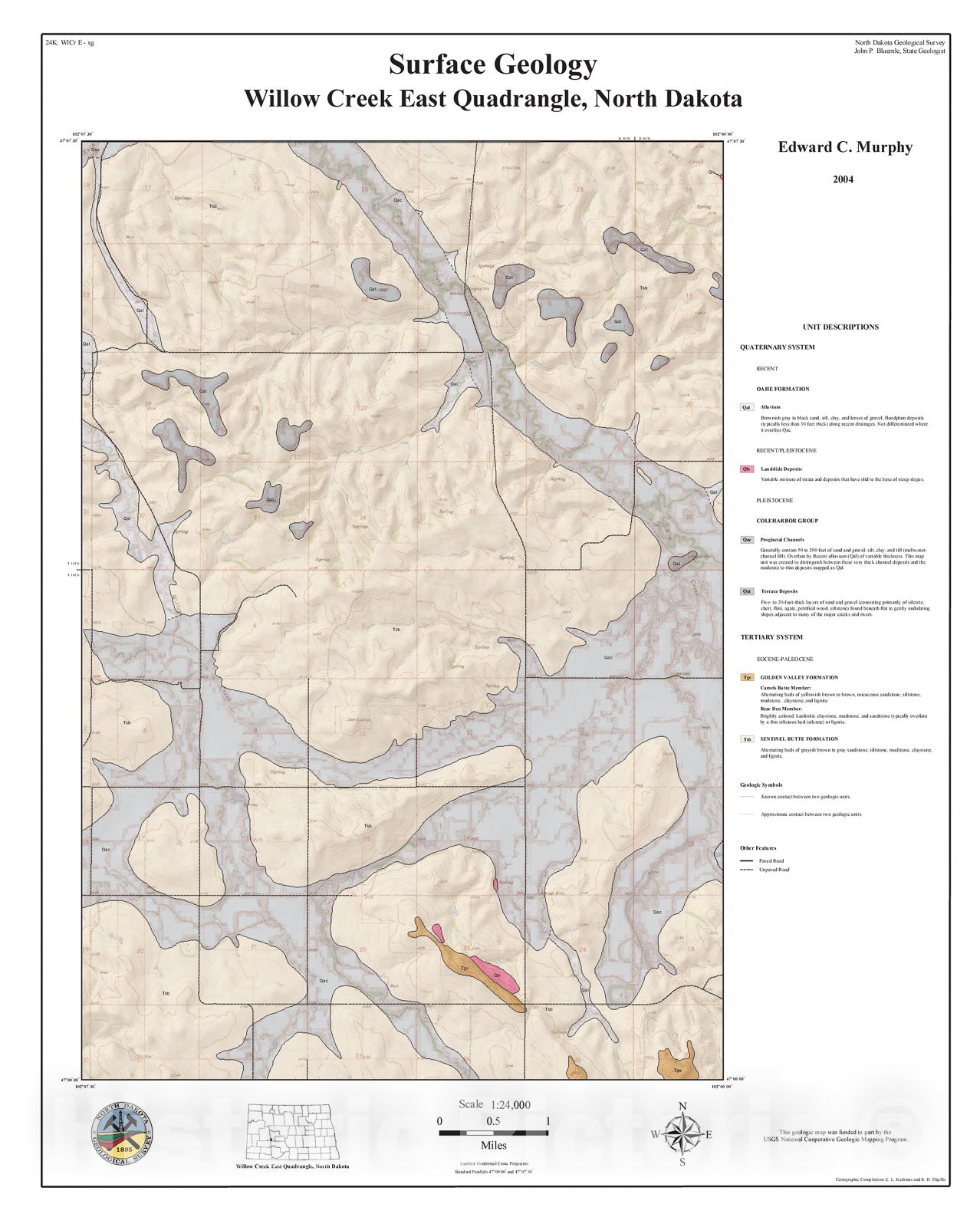 Map : Surface geology, Willow Creek East quadrangle, North Dakota, 2004 Cartography Wall Art :