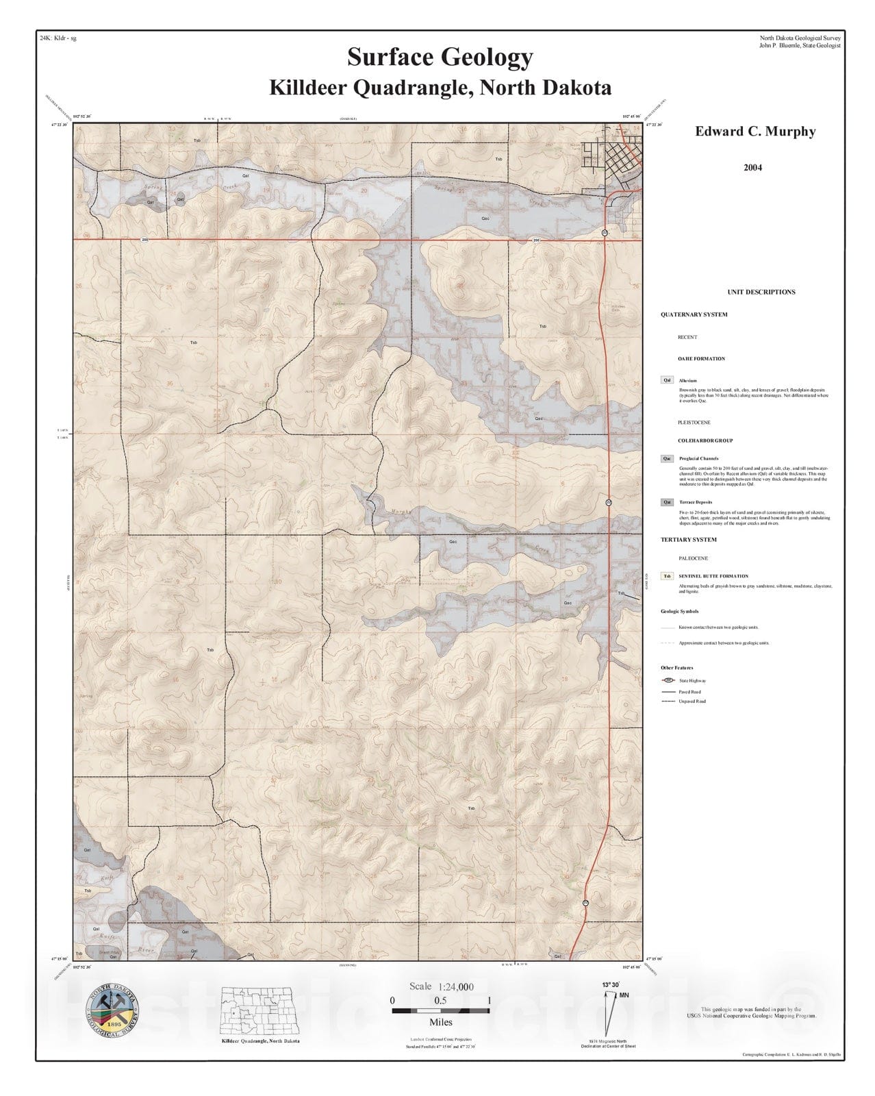 Map : Surface geology, Killdeer quadrangle, North Dakota, 2004 Cartography Wall Art :