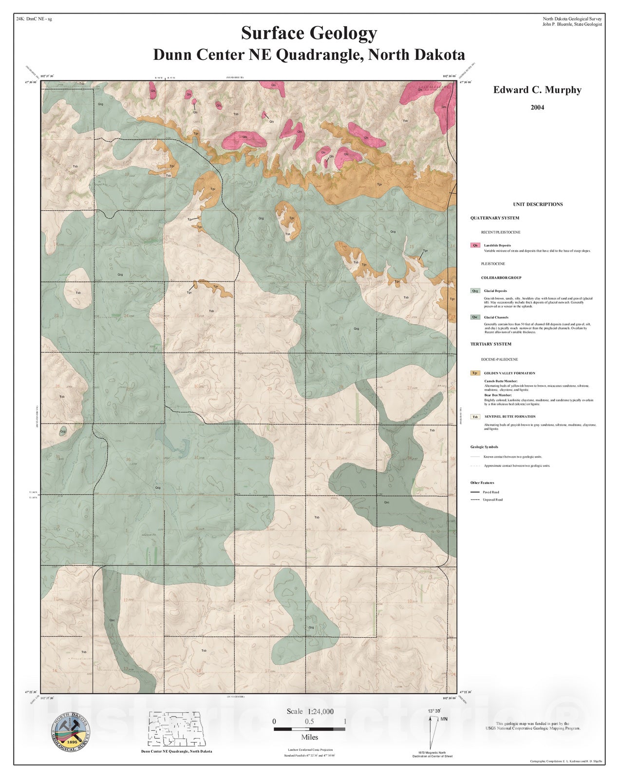 Map : Surface geology, Dunn Center NE quadrangle, North Dakota, 2004 Cartography Wall Art :