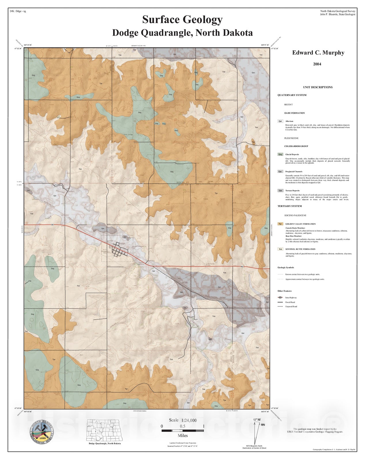 Map : Surface Geology, Dodge quadrangle, North Dakota, 2004 Cartography Wall Art :