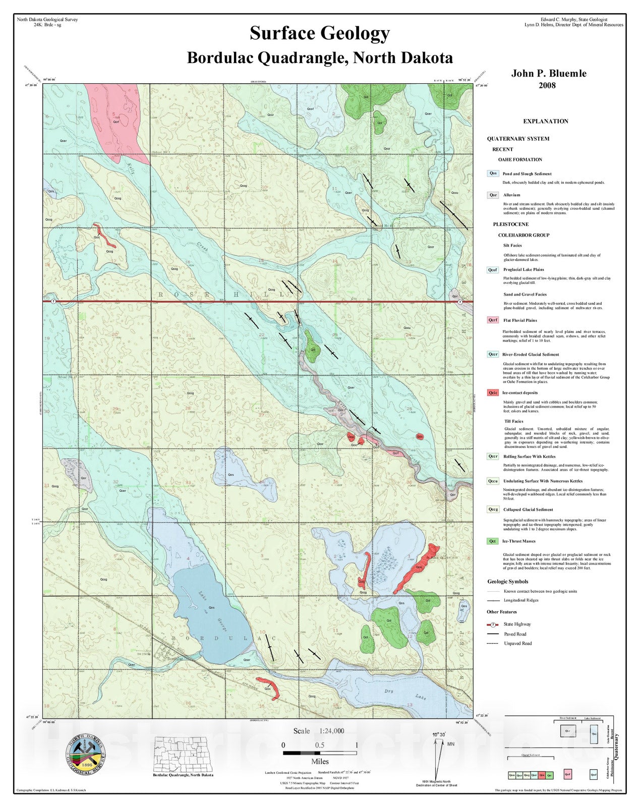 Map : Surface geology - Bordulac quadrangle, North Dakota, 2006 Cartography Wall Art :