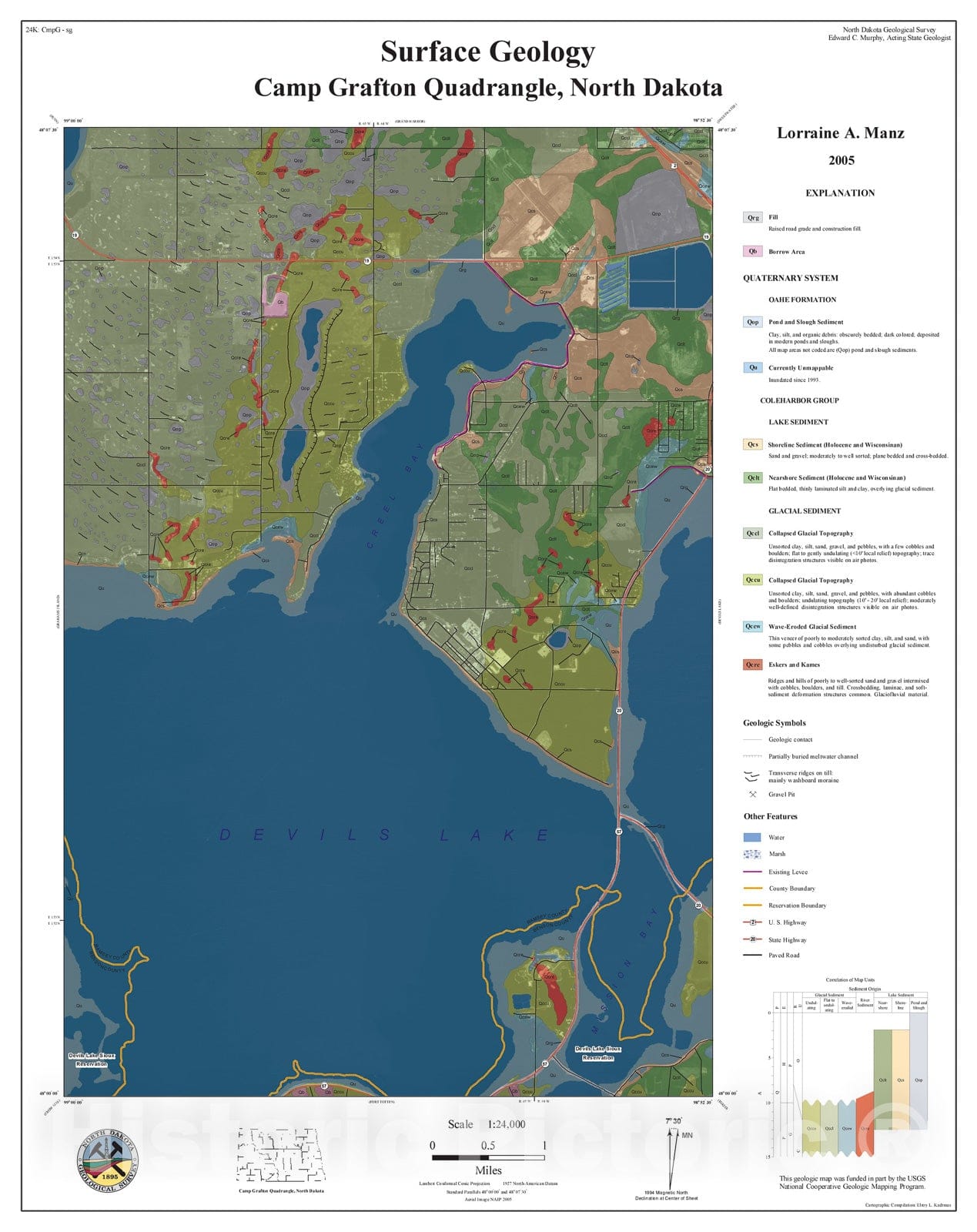 Map : Surface geology - Camp Grafton quadrangle, North Dakota, 2005 Cartography Wall Art :