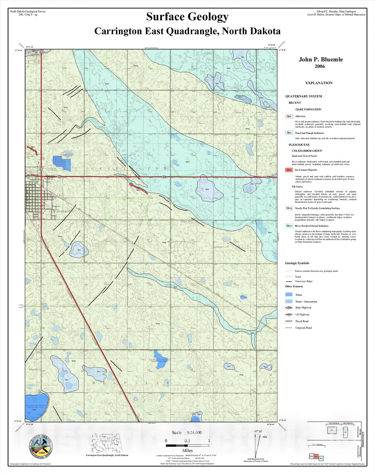 Map : Surface geology - Carrington East quadrangle, North Dakota, 2006 Cartography Wall Art :