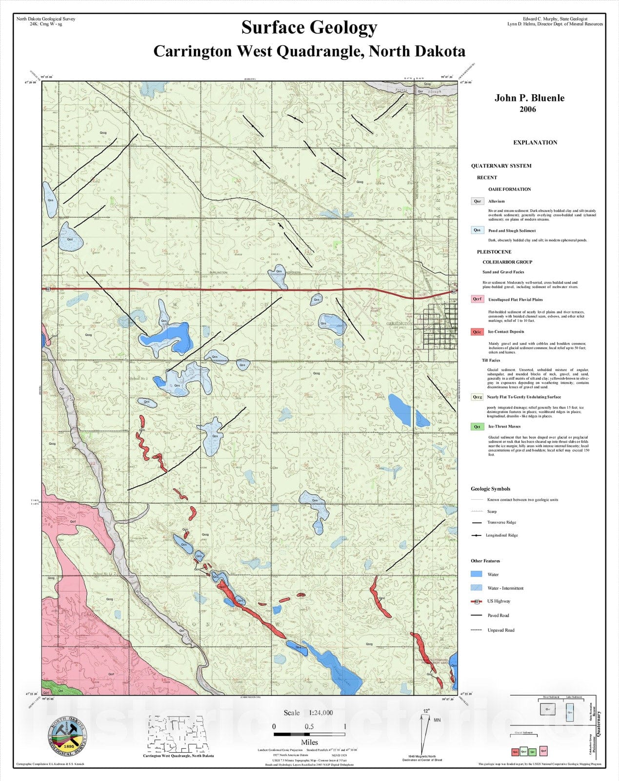 Map : Surface geology - Carrington West quadrangle, North Dakota, 2006 Cartography Wall Art :