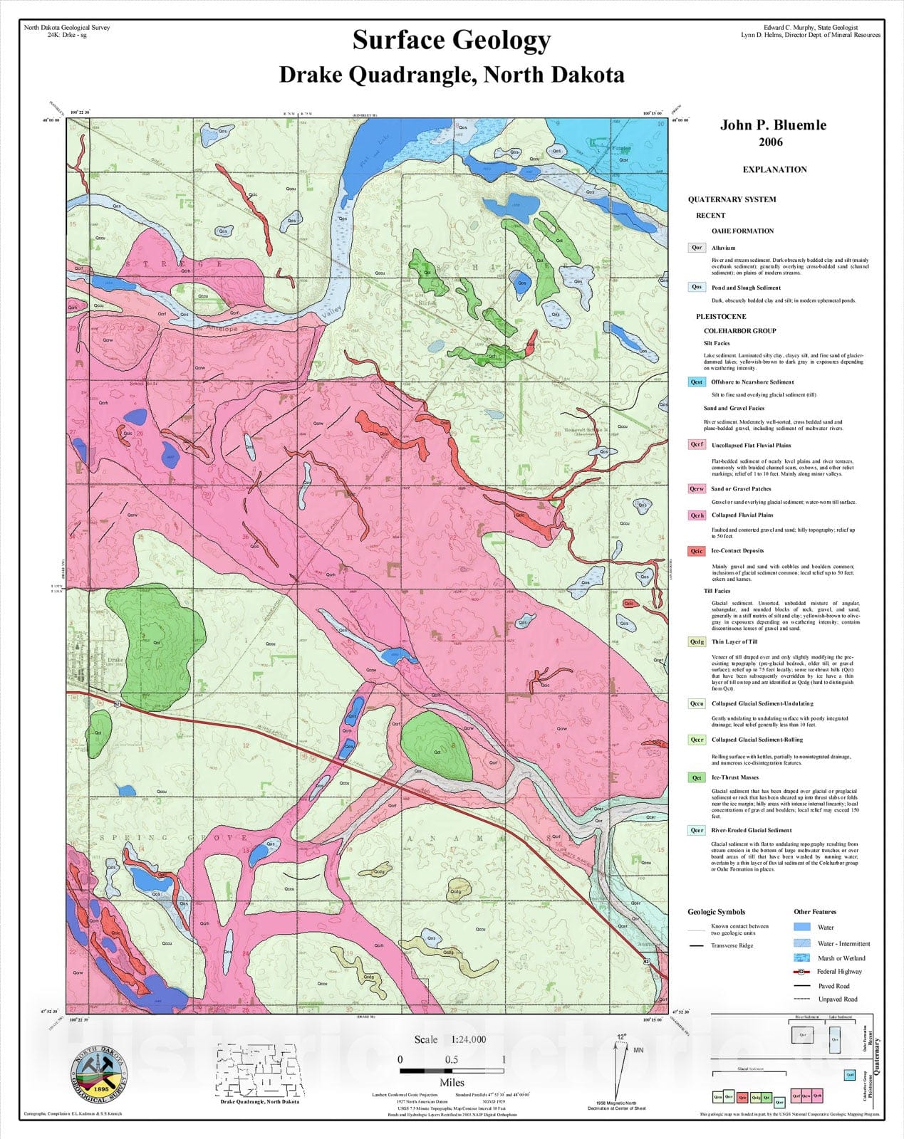 Map : Surface geology - Drake quadrangle, North Dakota, 2006 Cartography Wall Art :