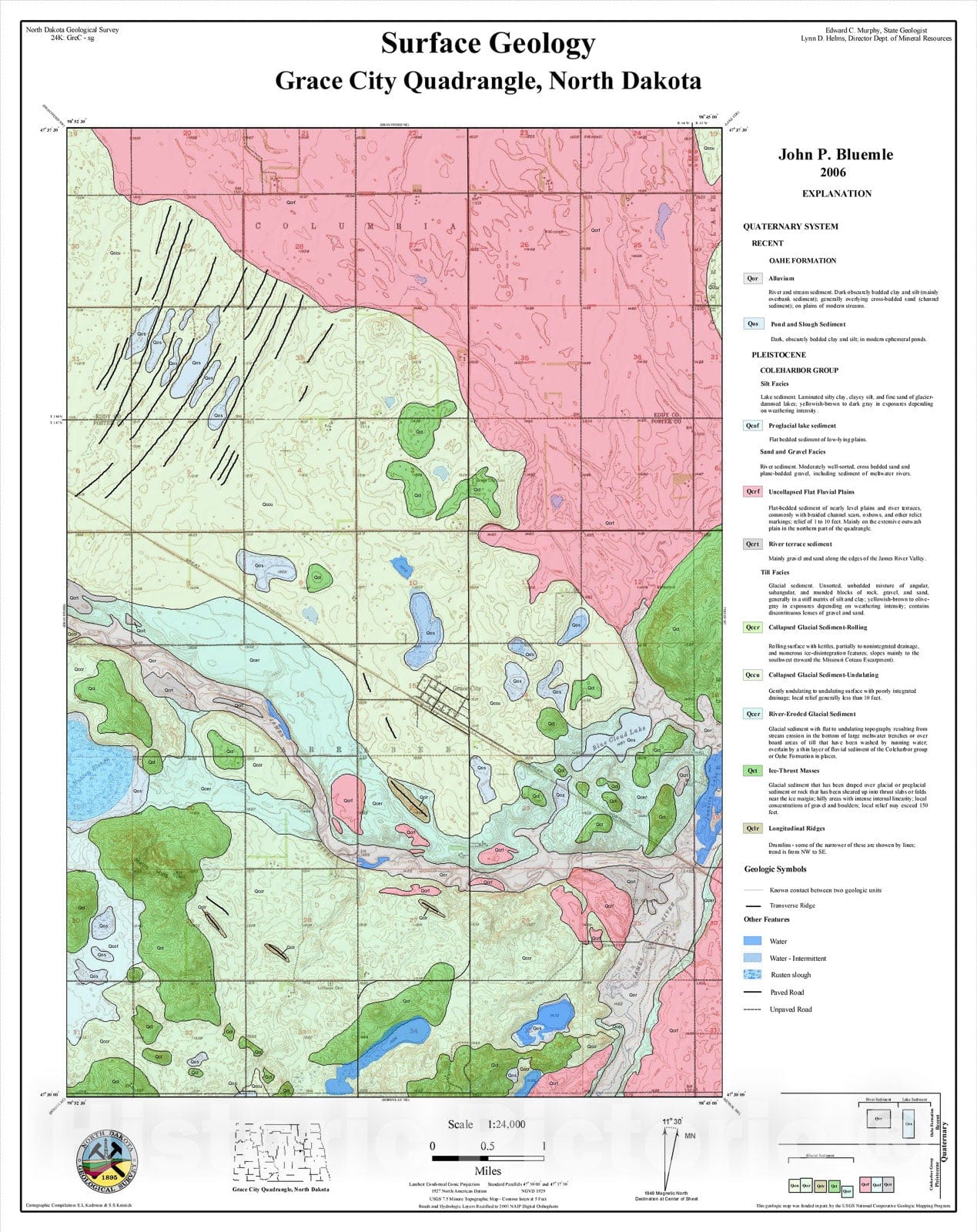 Map : Surface geology - Grace City quadrangle, North Dakota, 2006 Cartography Wall Art :