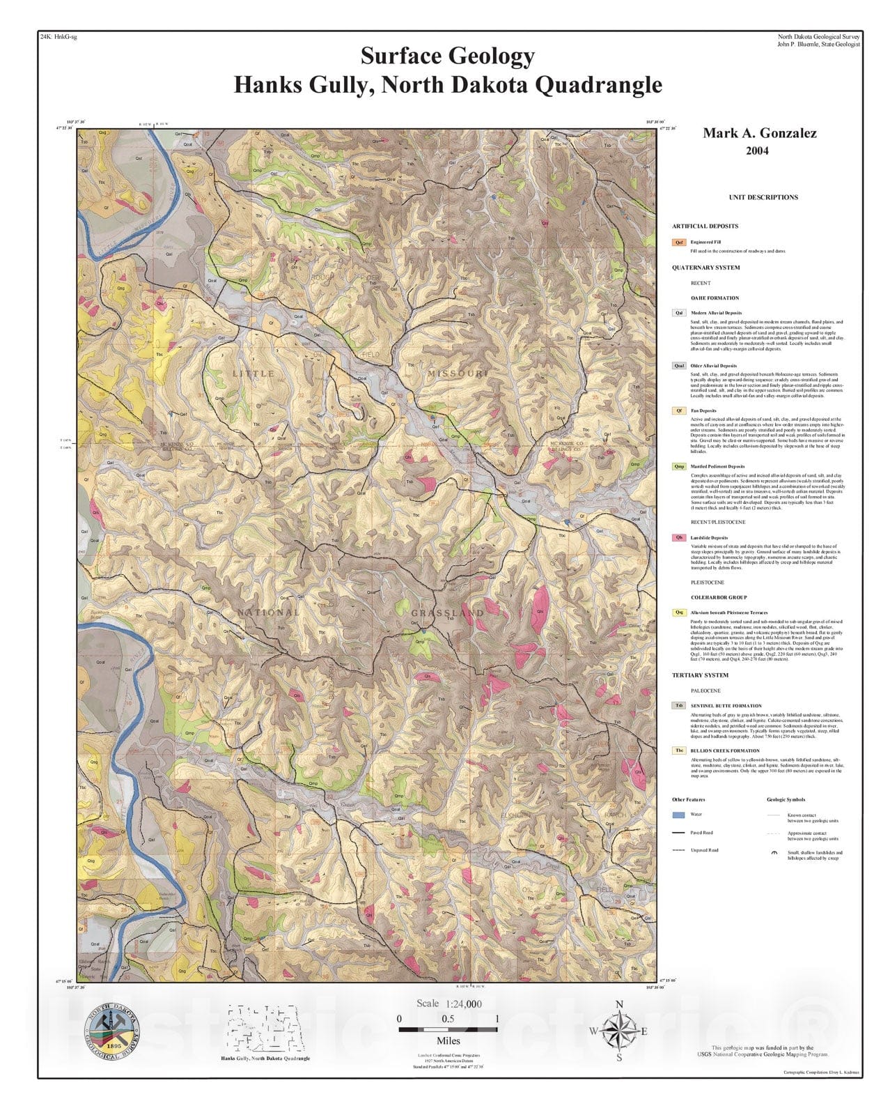 Map : Surface geology - Hanks Gully quadrangle, North Dakota, 2004 Cartography Wall Art :