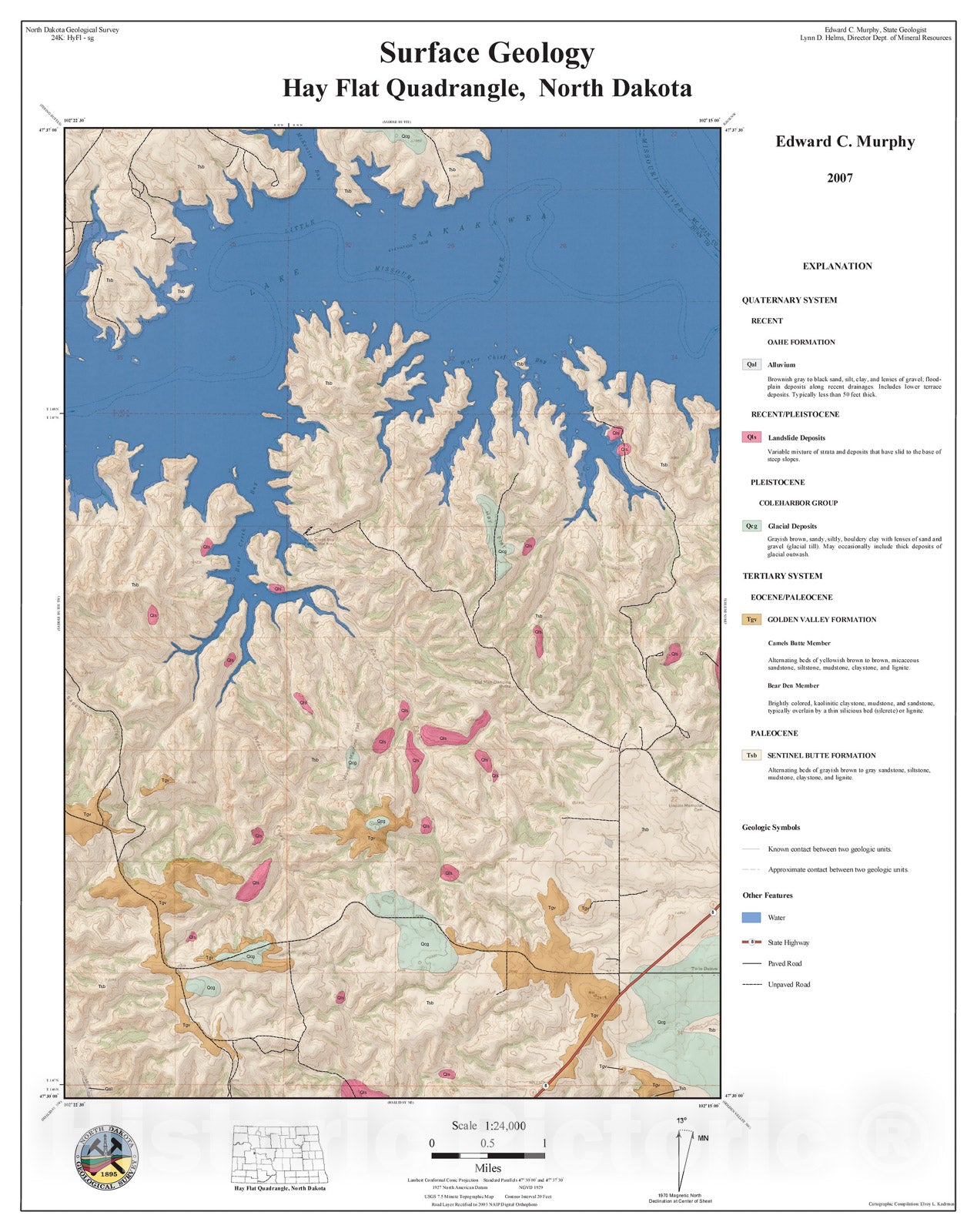 Map : Surface geology - Hay Flat quadrangle, North Dakota, 2007 Cartography Wall Art :