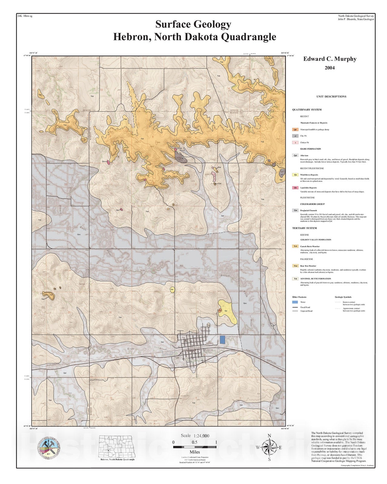 Map : Surface geology - Hebron quadrangle, North Dakota, 2004 Cartography Wall Art :