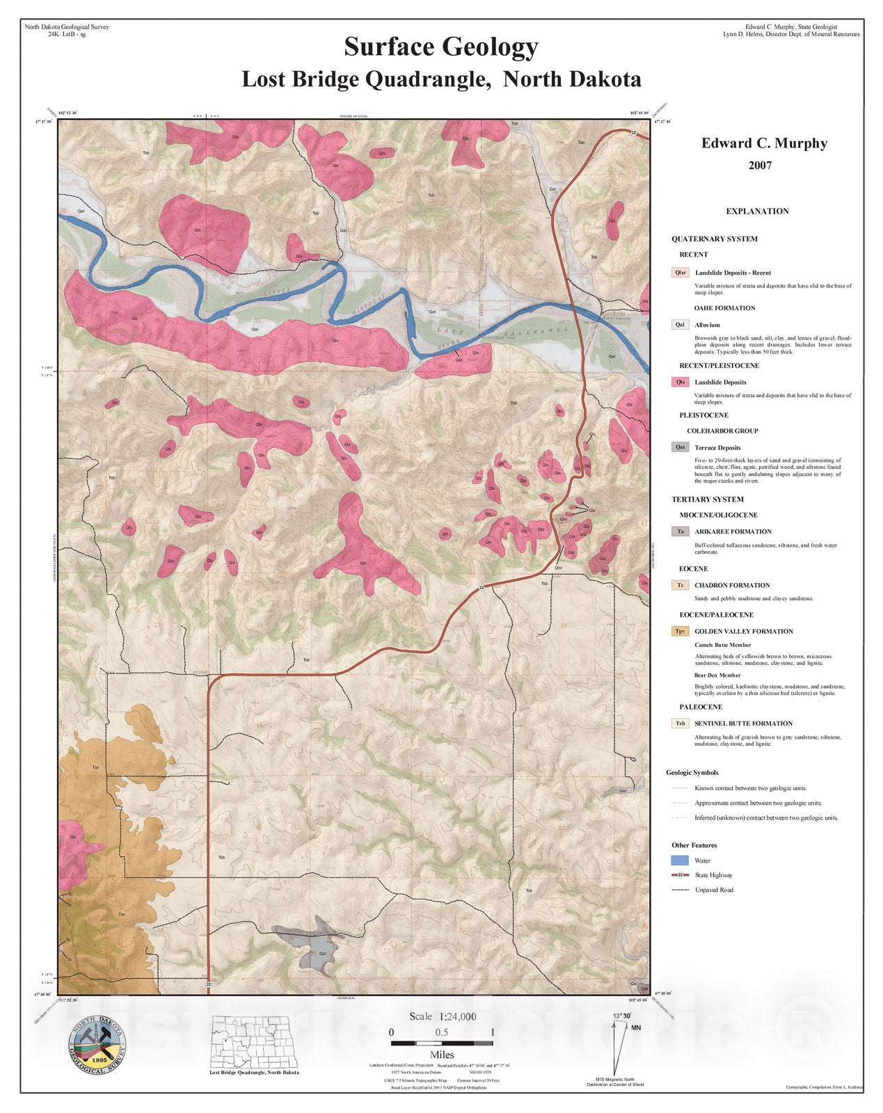 Map : Surface geology - Lost Bridge quadrangle, North Dakota, 2007 Cartography Wall Art :