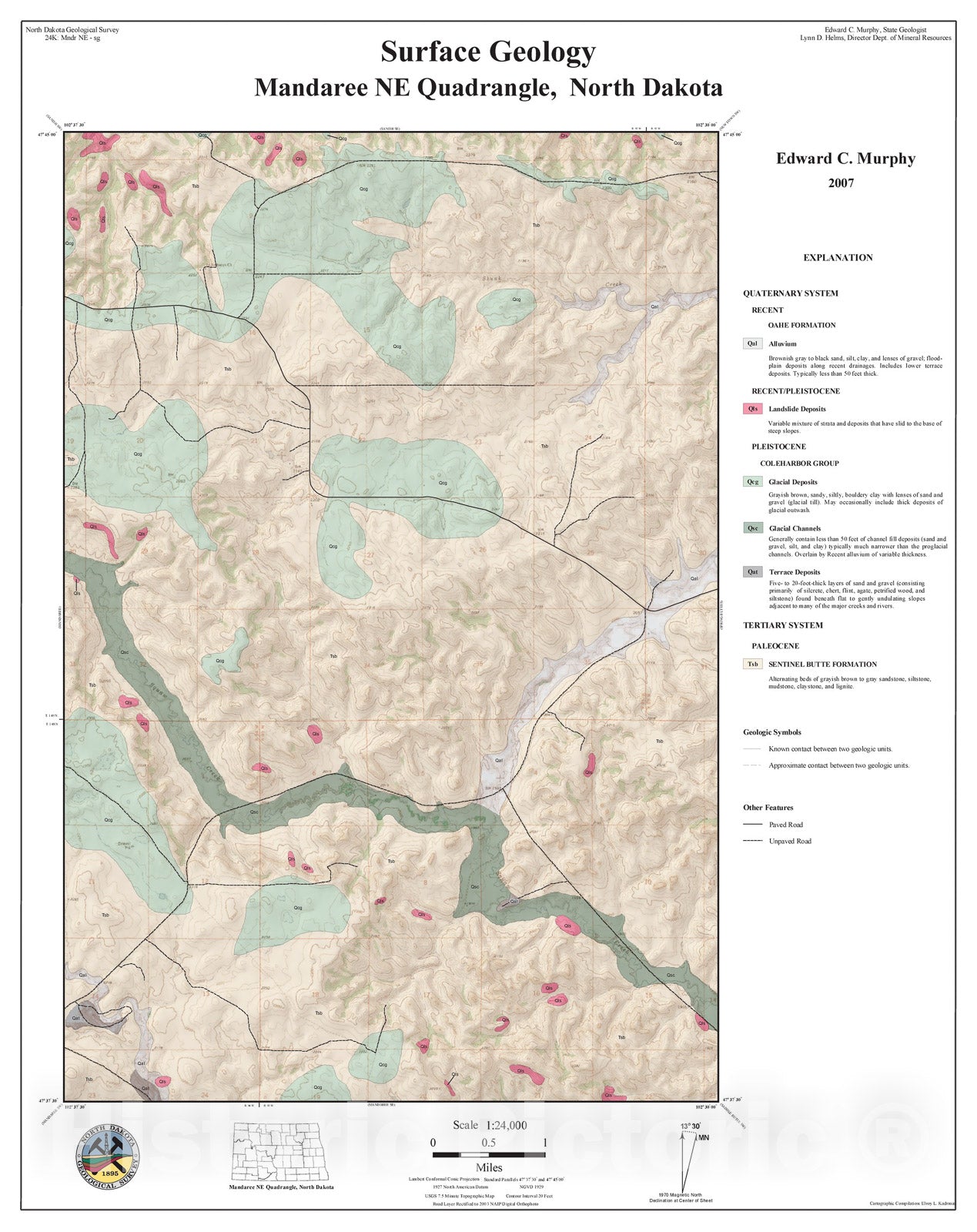Map : Surface geology - Mandaree NE quadrangle, North Dakota, 2007 Cartography Wall Art :