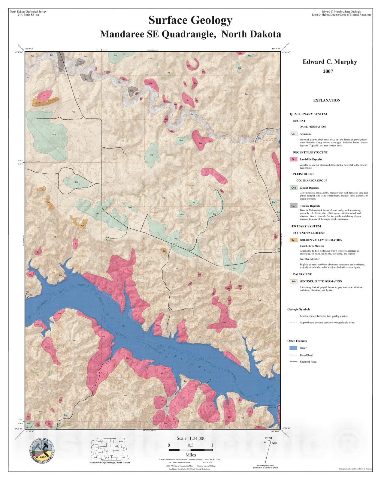 Map : Surface geology - Mandaree SE quadrangle, North Dakota, 2007 Cartography Wall Art :