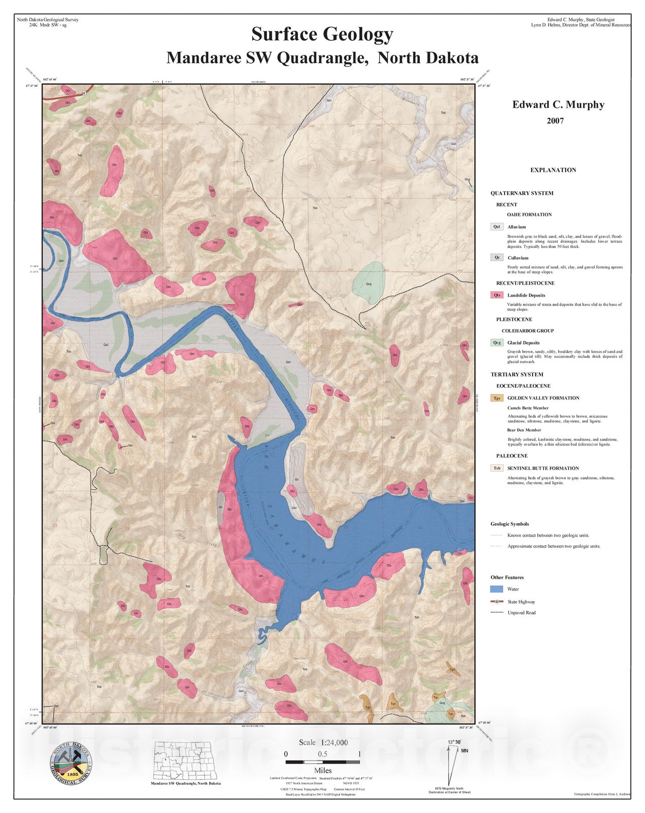 Map : Surface geology - Mandaree SW quadrangle, North Dakota, 2007 Cartography Wall Art :
