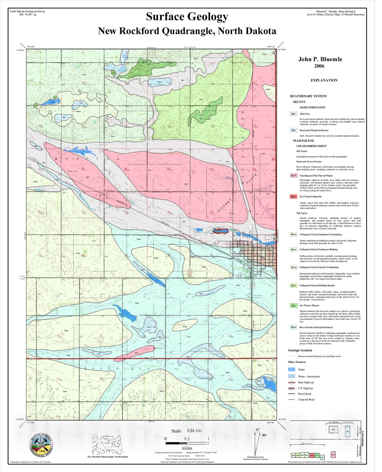 Map : Surface geology - New Rockford quadrangle, North Dakota, 2006 Cartography Wall Art :