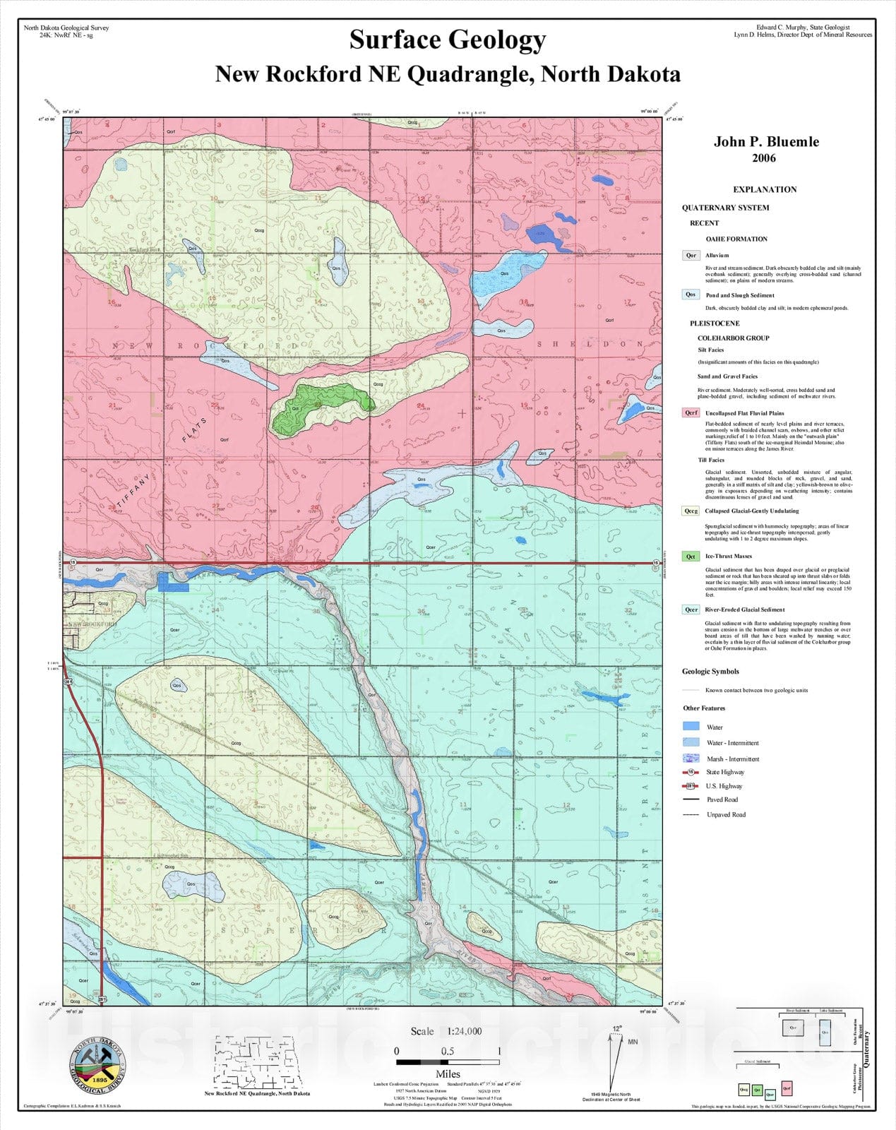 Map : Surface geology - New Rockford NE quadrangle, North Dakota, 2006 Cartography Wall Art :