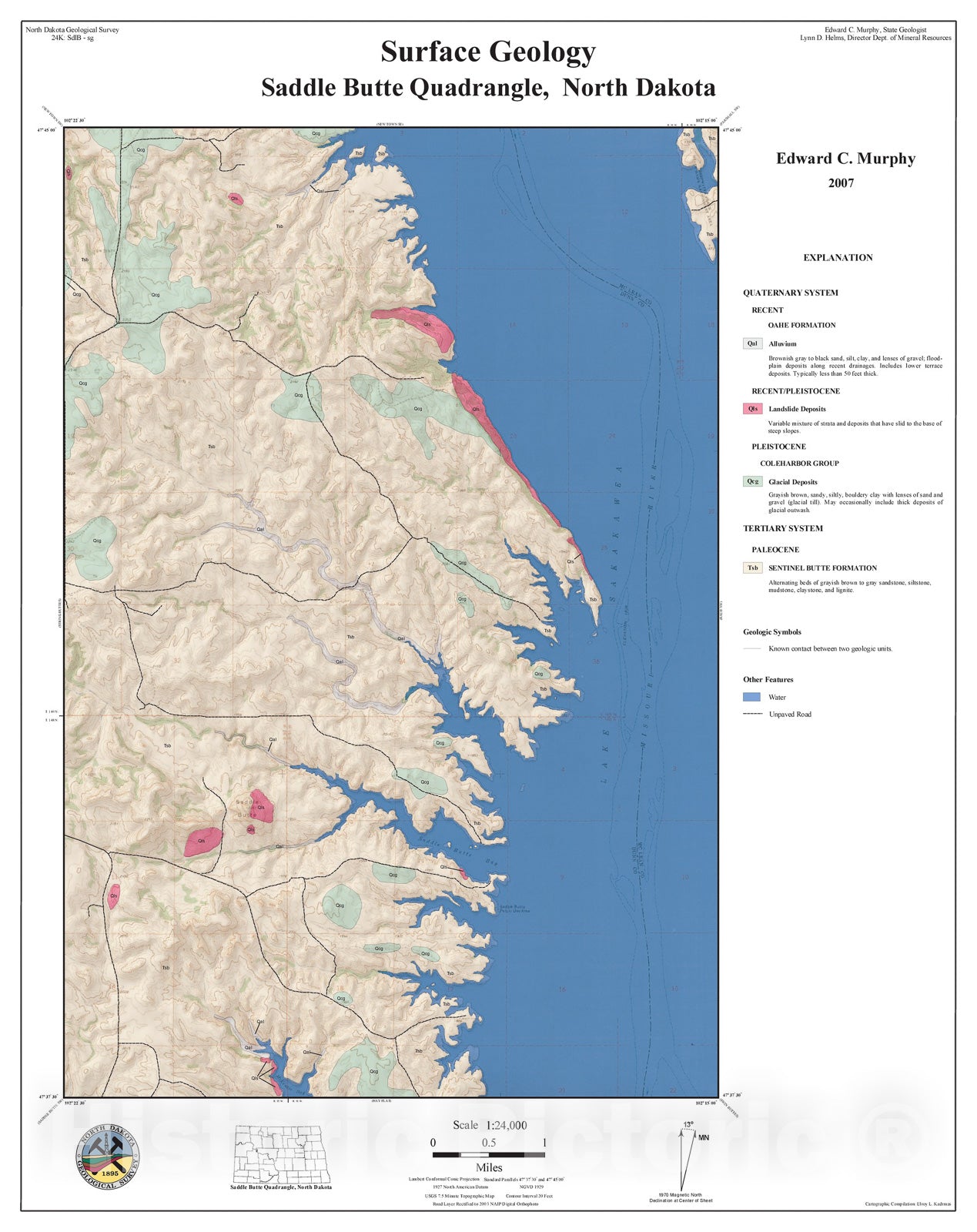 Map : Surface geology - Saddle Butte quadrangle, North Dakota, 2007 Cartography Wall Art :