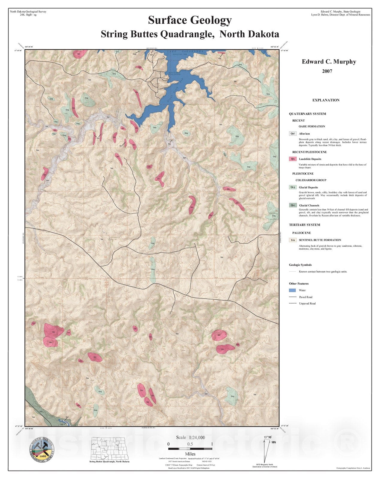 Map : Surface geology - String Buttes quadrangle, North Dakota, 2007 Cartography Wall Art :