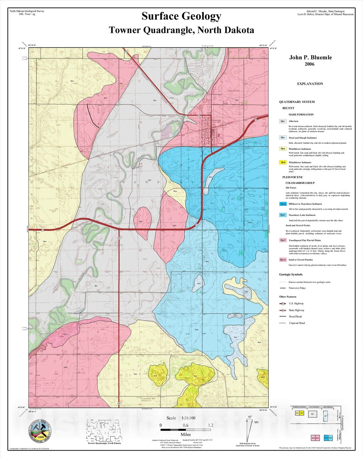 Map : Surface geology - Towner quadrangle, North Dakota, 2006 Cartography Wall Art :