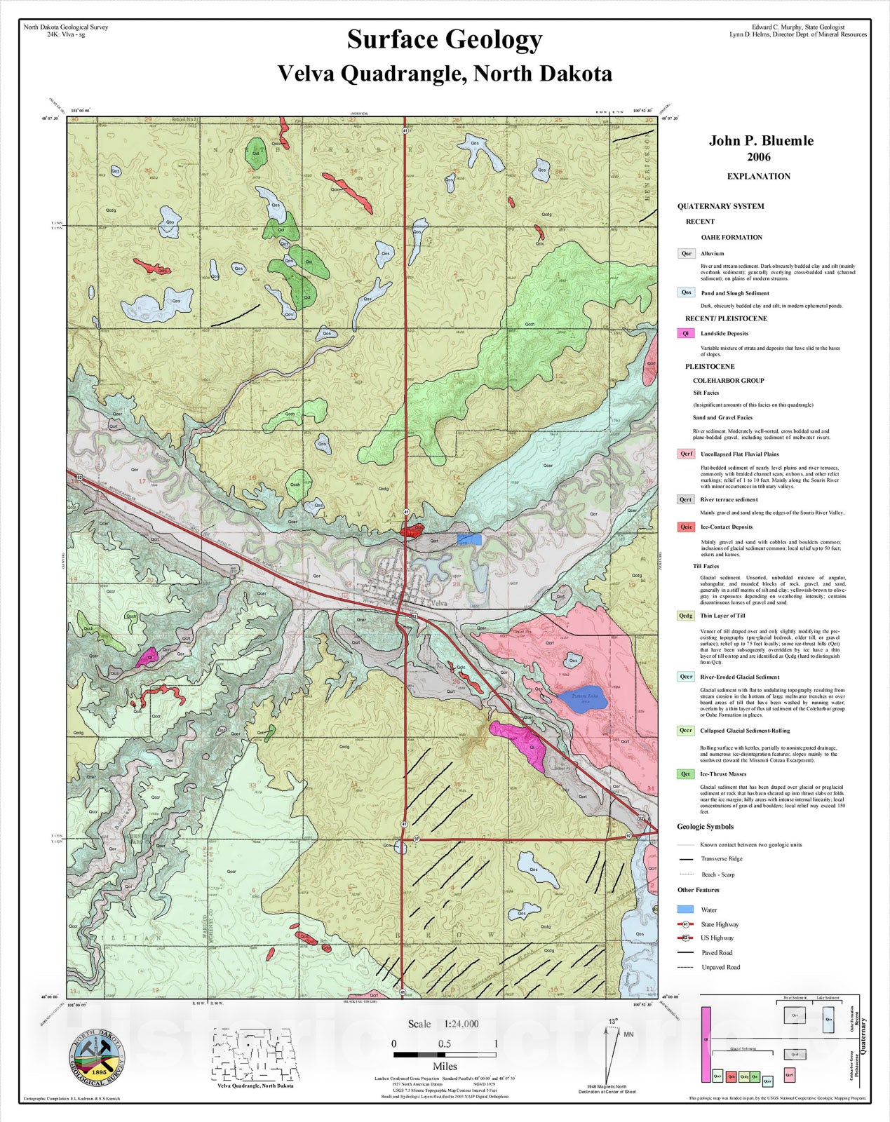 Map : Surface geology - Velva quadrangle, North Dakota, 2006 Cartography Wall Art :