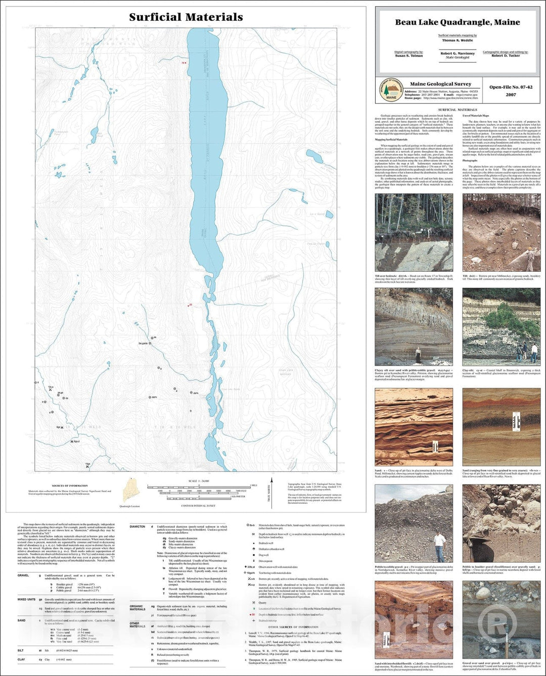 Map : Surficial materials of the Beau Lake quadrangle, Maine, 2007 Cartography Wall Art :