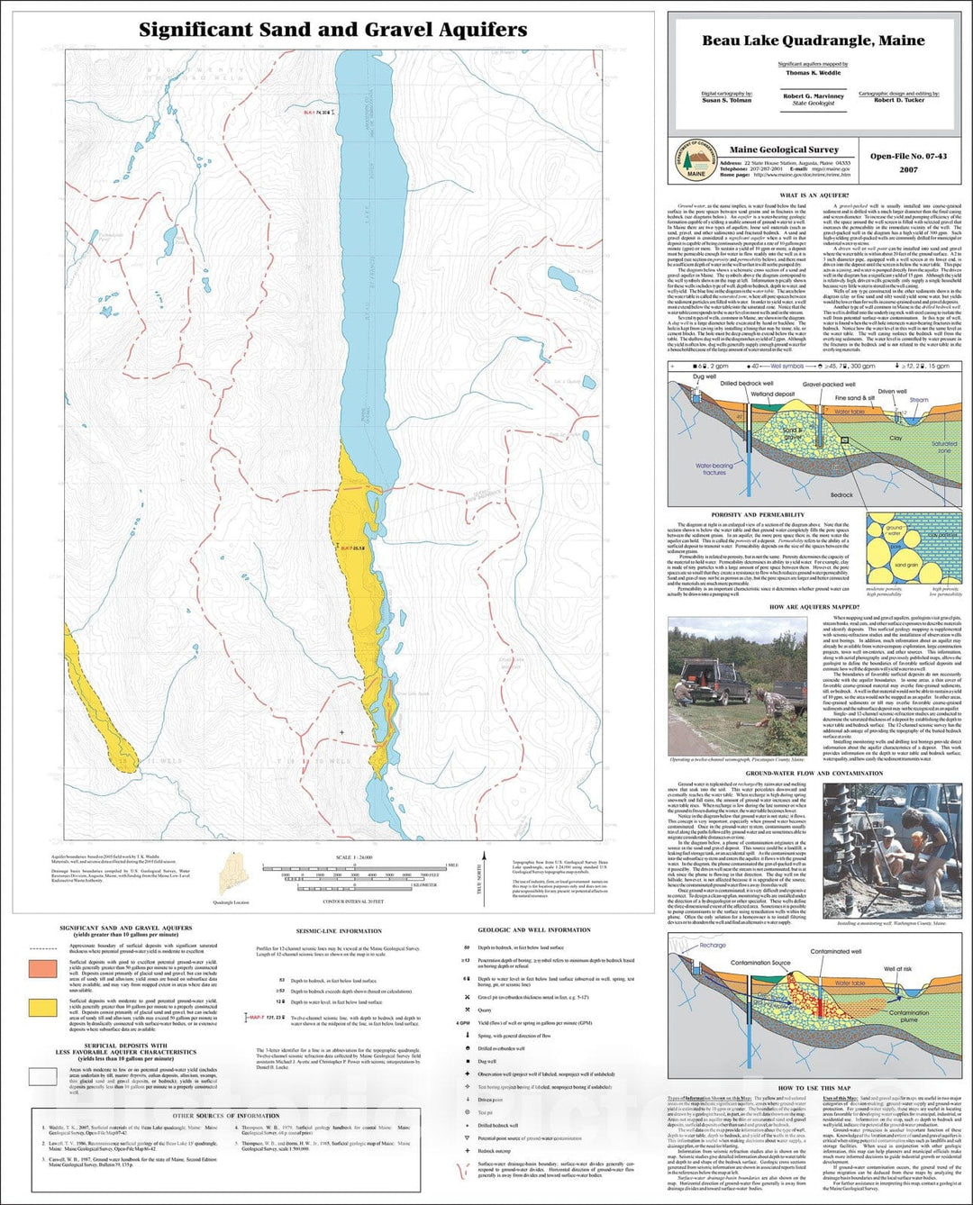 Map : Sand and gravel aquifers in the Beau Lake quadrangle, Maine, 2007 Cartography Wall Art :