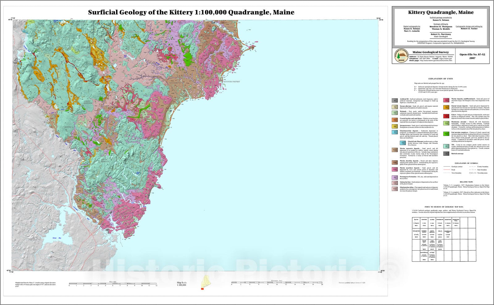 Map : Surficial geology of the Kittery 1:100,000 quadrangle, Maine, 2007 Cartography Wall Art :