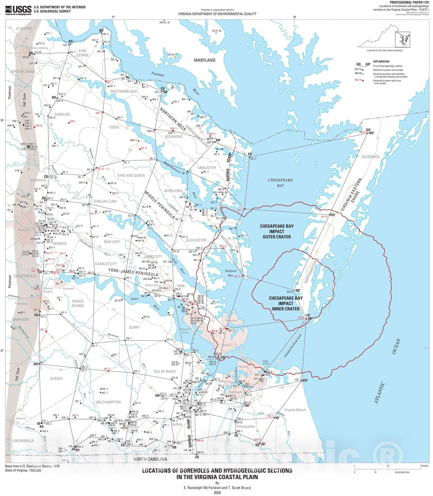 Map : The Virginia coastal plain hydrogeologic framework, 2007 Cartography Wall Art :