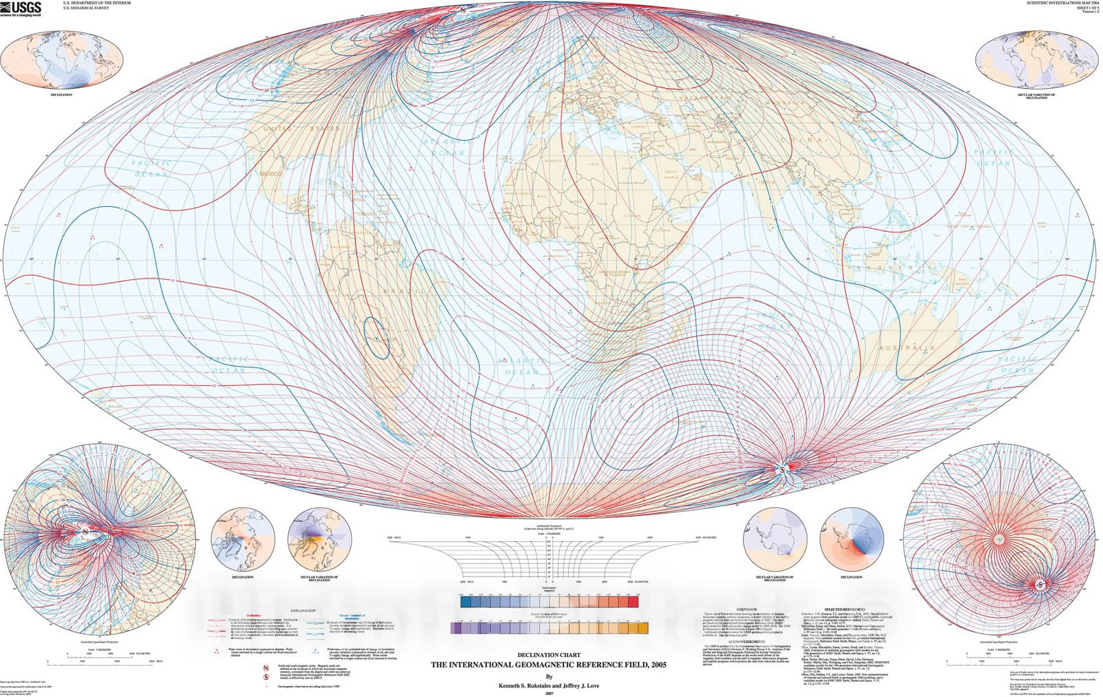 Map : The international geomagnetic reference field, 2005, 2007 Cartography Wall Art :