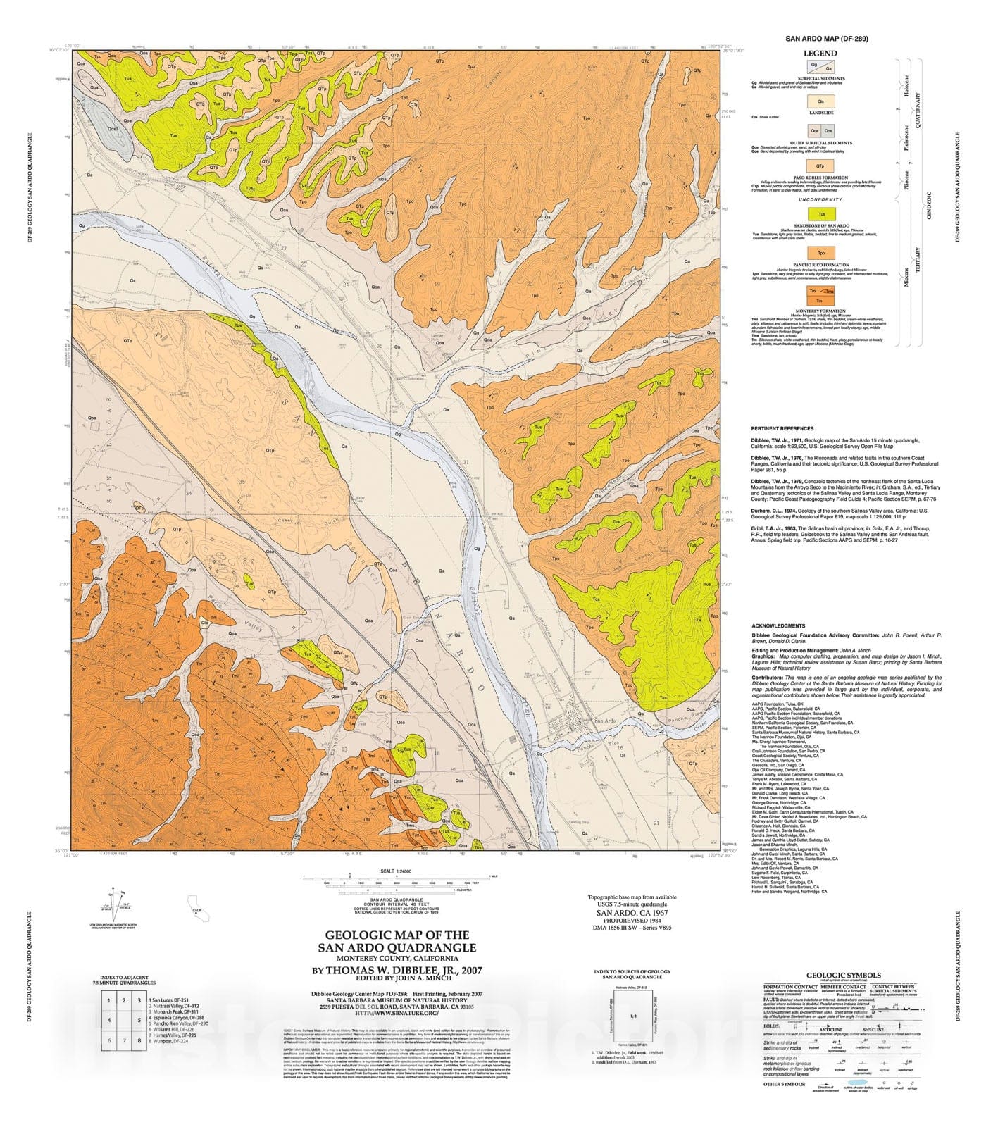 Map : Geologic map of the San Ardo quadrangle, Monterey County, California, 2007 Cartography Wall Art :