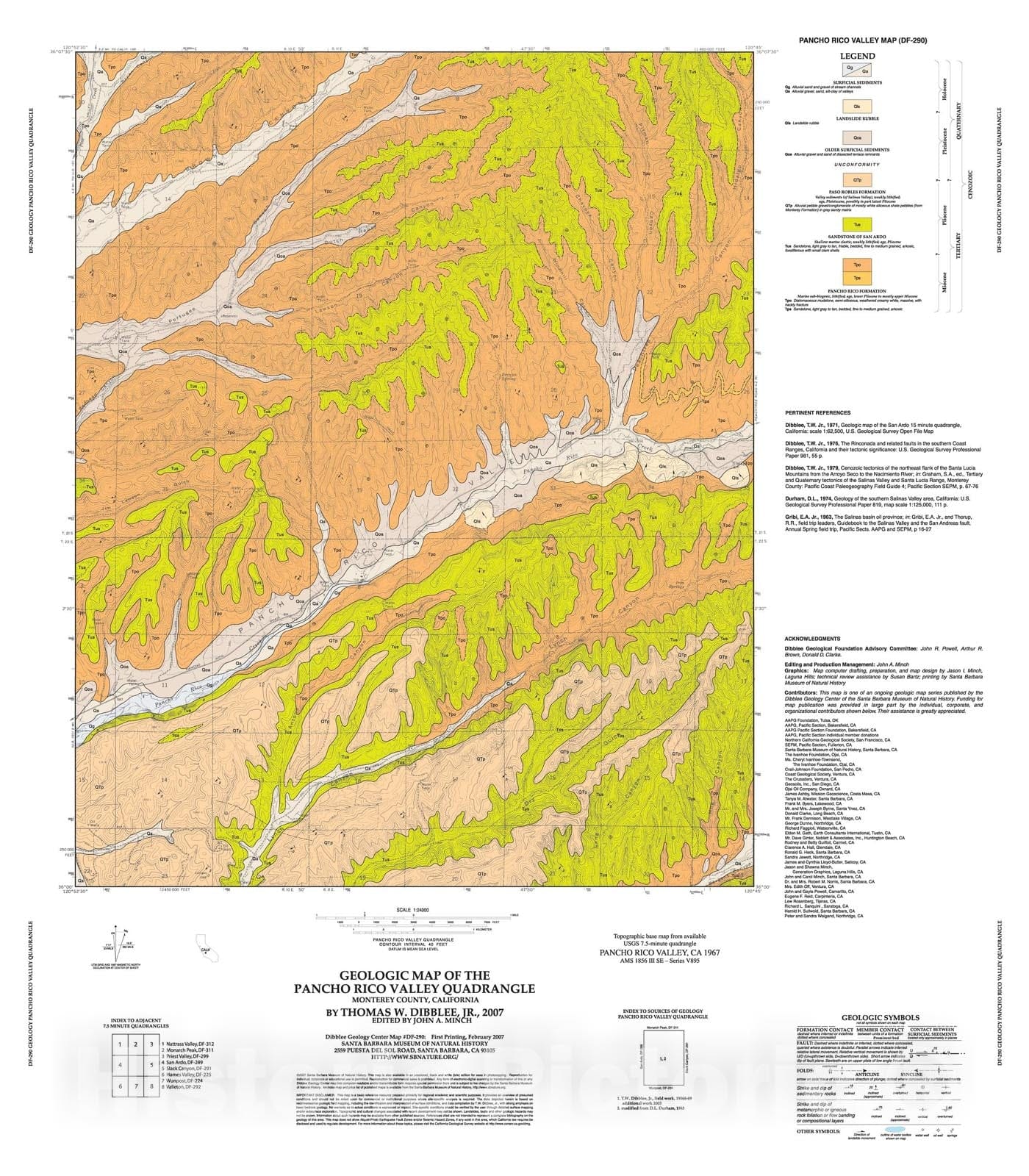 Map : Geologic map of the Pancho Rico Valley quadrangle, Monterey County, California, 2007 Cartography Wall Art :
