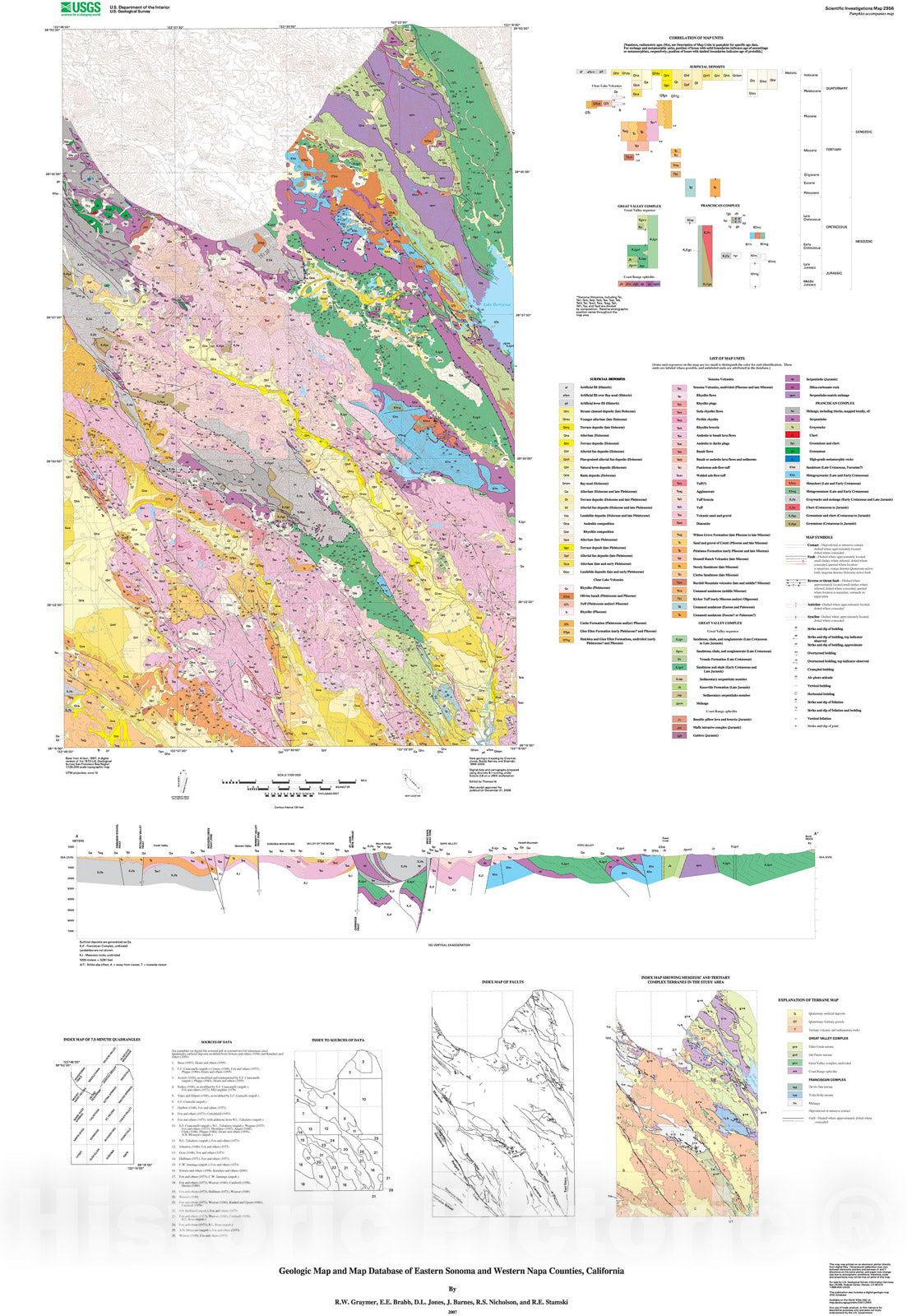 Map : Geologic map and map database of eastern Sonoma and western Napa Counties, California, 2007 Cartography Wall Art :
