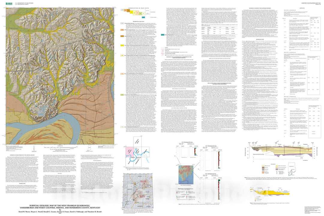 Map : Surficial geologic map of the West Franklin quadrangle, Vanderburgh and Posey Counties, Indiana, and Henderson County, Kentucky, 2007 Cartography Wall Art :