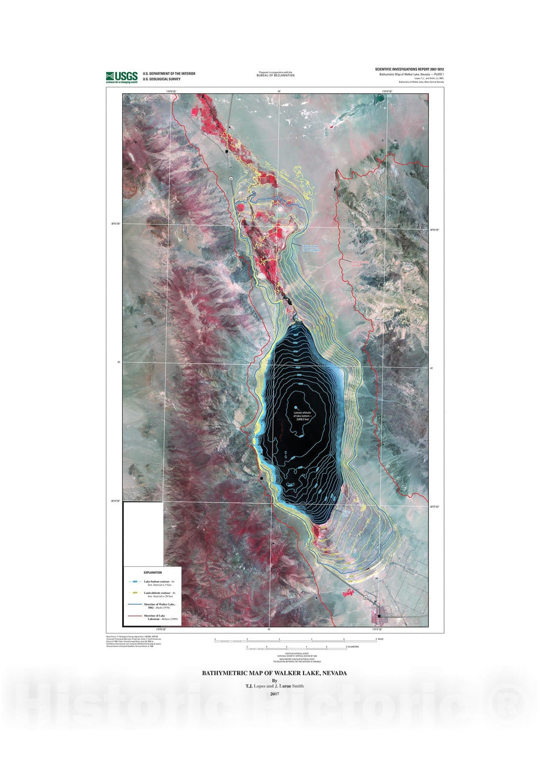 Map : Bathymetry of Walker Lake, west-central Nevada, 2007 Cartography Wall Art :
