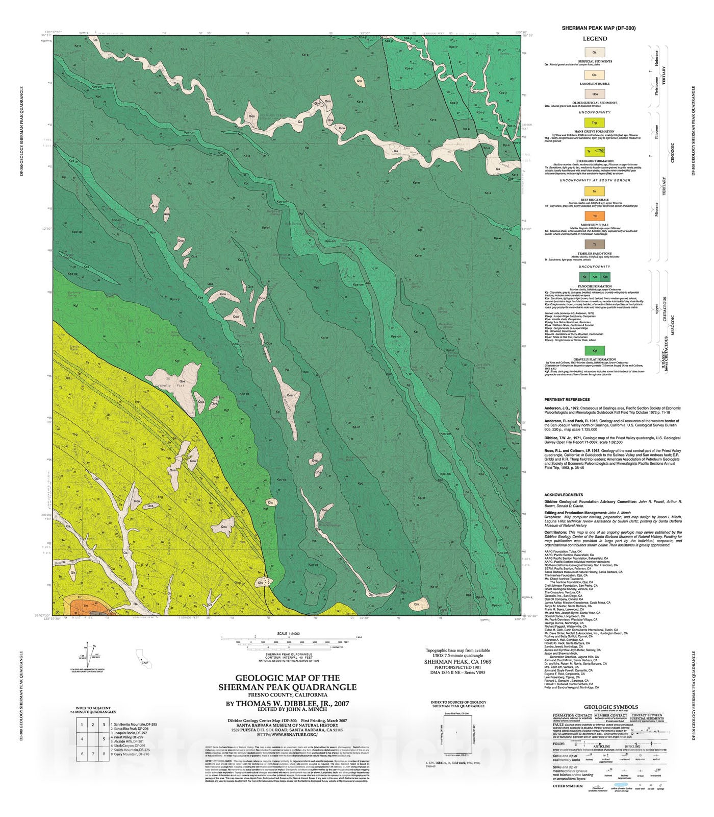Map : Geologic map of the Sherman Peak quadrangle, Fresno County, California, 2007 Cartography Wall Art :