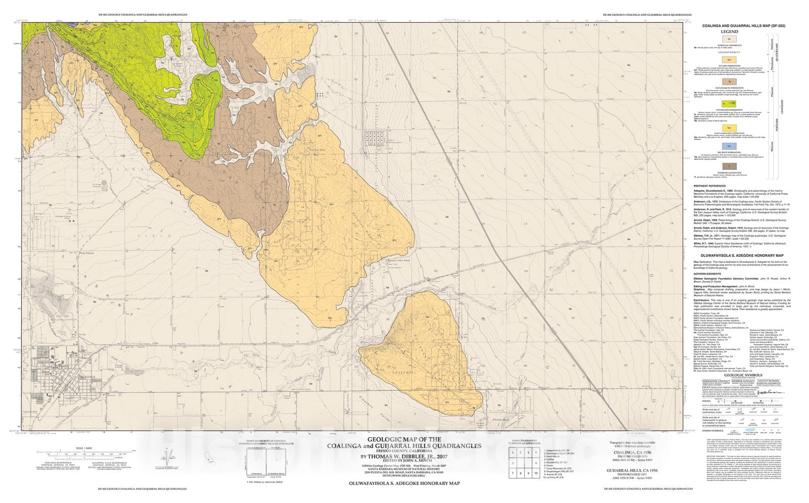 Map : Geologic map of the Coalinga and Guijarral Hills quadrangles, Fresno County, California, 2007 Cartography Wall Art :