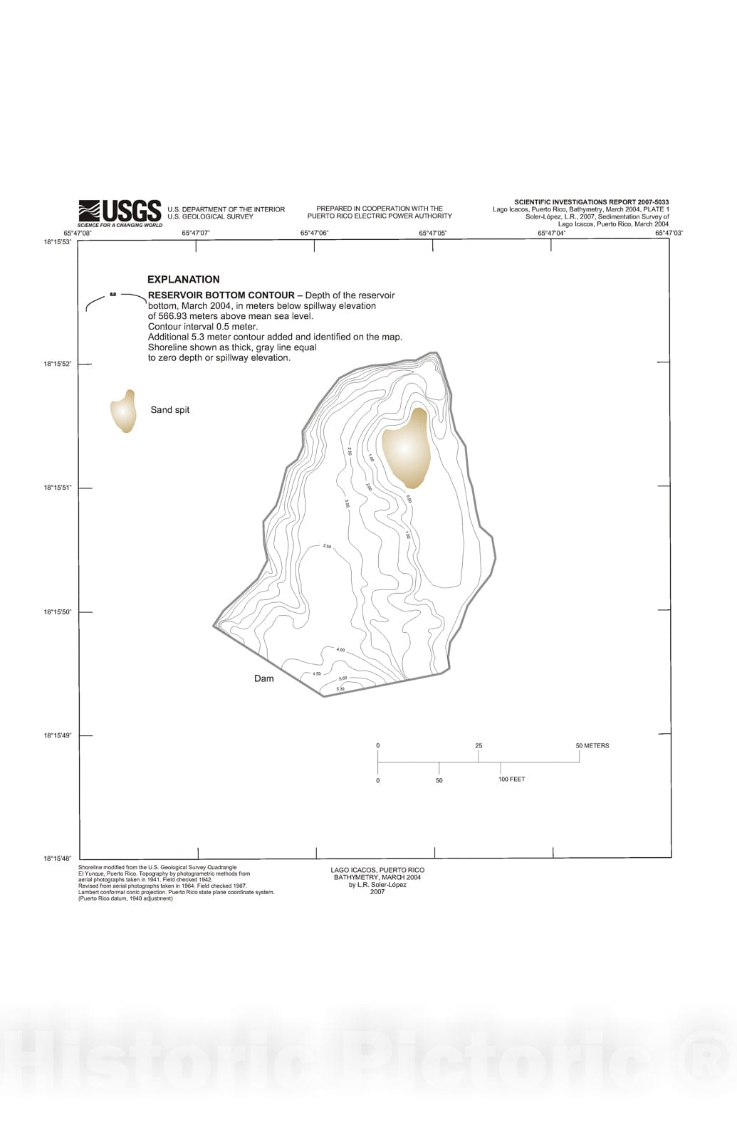 Map : Sedimentation survey of Lago Icacos, Puerto Rico, March 2004, 2007 Cartography Wall Art :