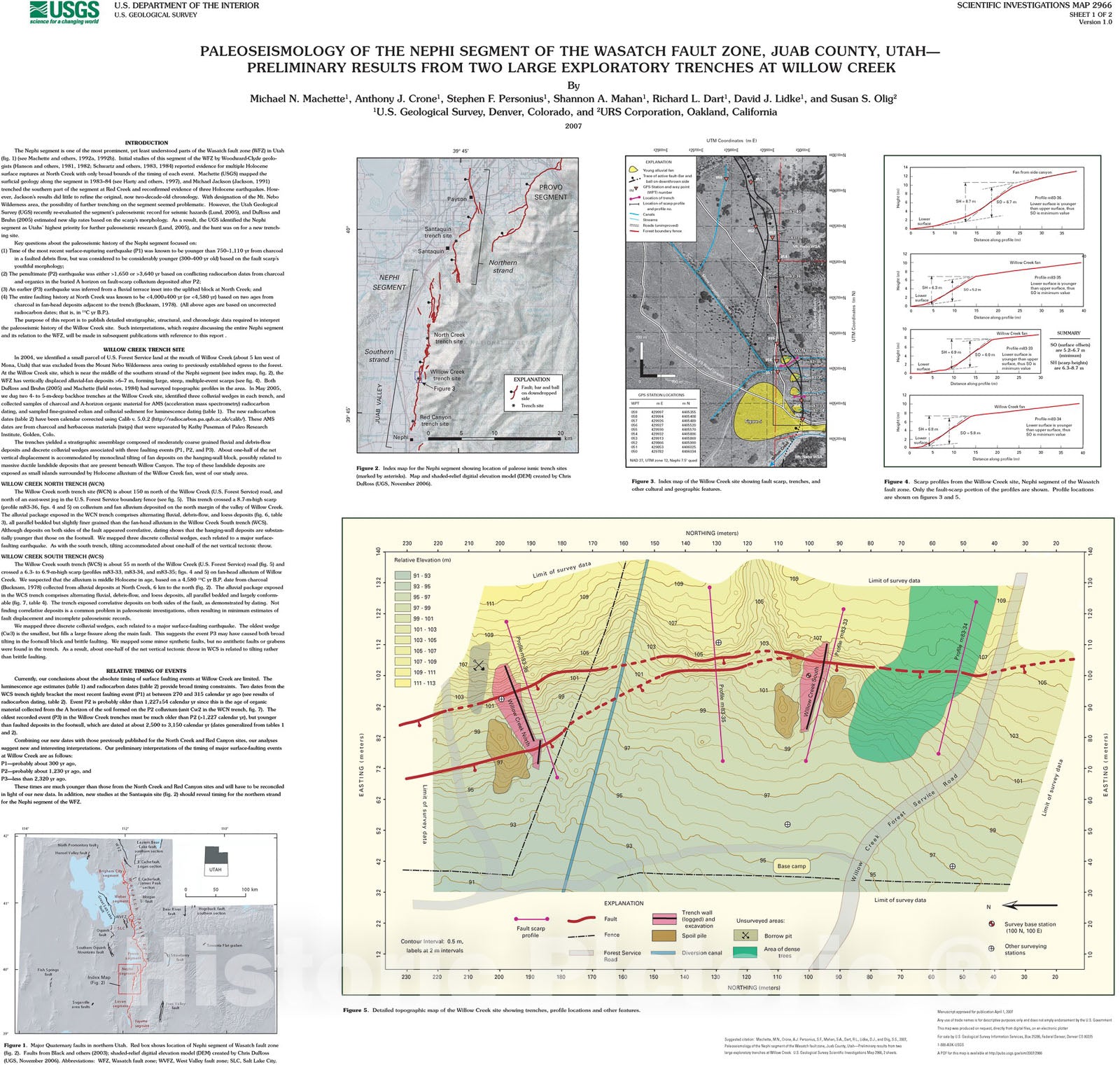 Map : Paleoseismology of the Nephi segment of the Wasatch fault zone, Juab County, Utah -- preliminary results from two large explorator, 2007 Cartography Wall Art :