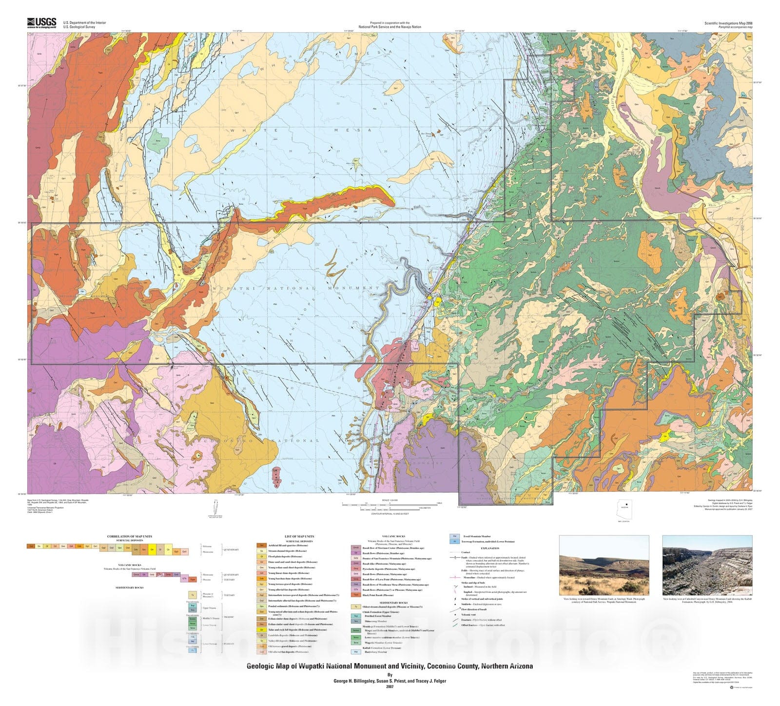 Map : Geologic map of the Wupatki National Monument and vicinity, Coconino County, northern Arizona, 2007 Cartography Wall Art :
