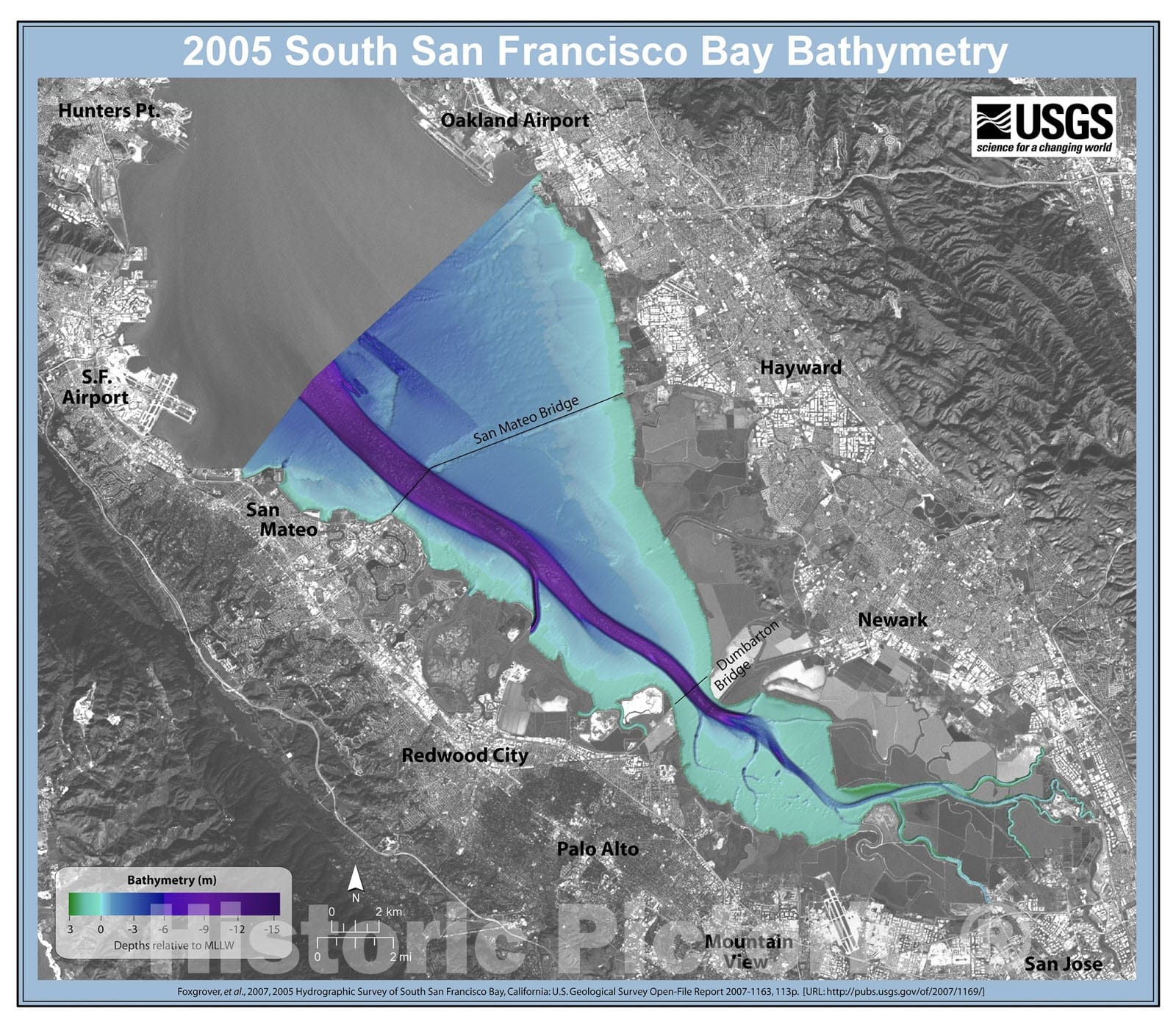 Map : 2005 hydrographic survey of South San Francisco Bay, California, 2007 Cartography Wall Art :