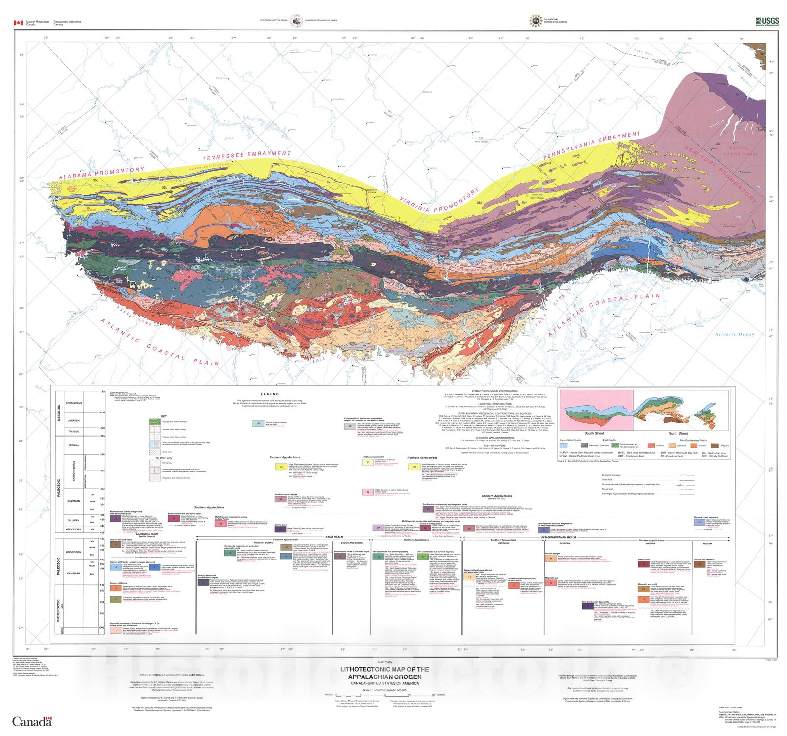 Map : Lithotectonic map of the Appalachian orogen, Canada - United States of America [2 Sheets], 2006 Cartography Wall Art :