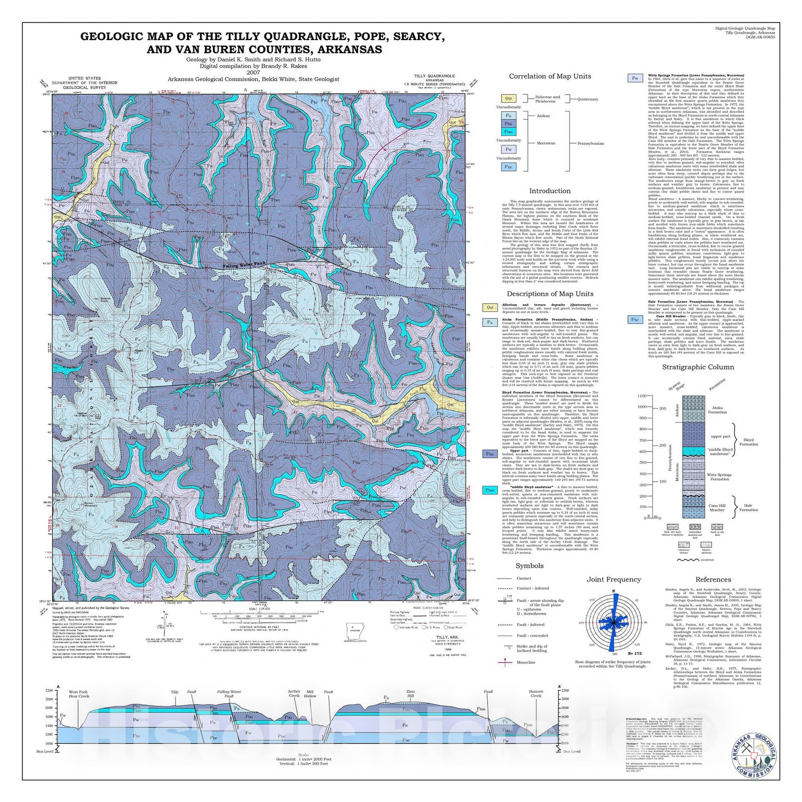 Map : Geologic map of the Tilly Quadrangle, Searcy and Van Buren Counties, Arkansas, 2007 Cartography Wall Art :