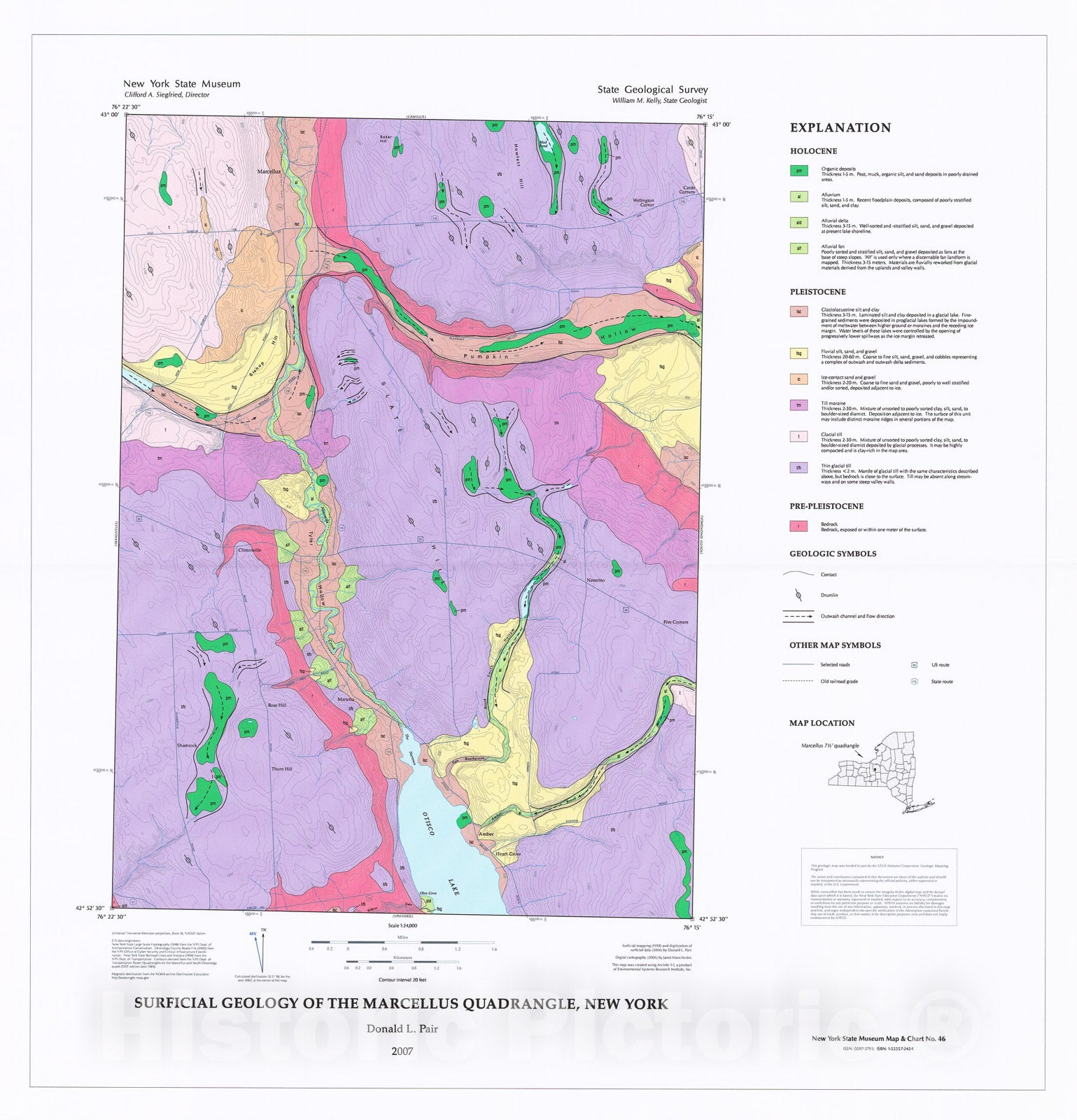 Map : Surficial geology of the Marcellus quadrangle, New York, 2007 Cartography Wall Art :