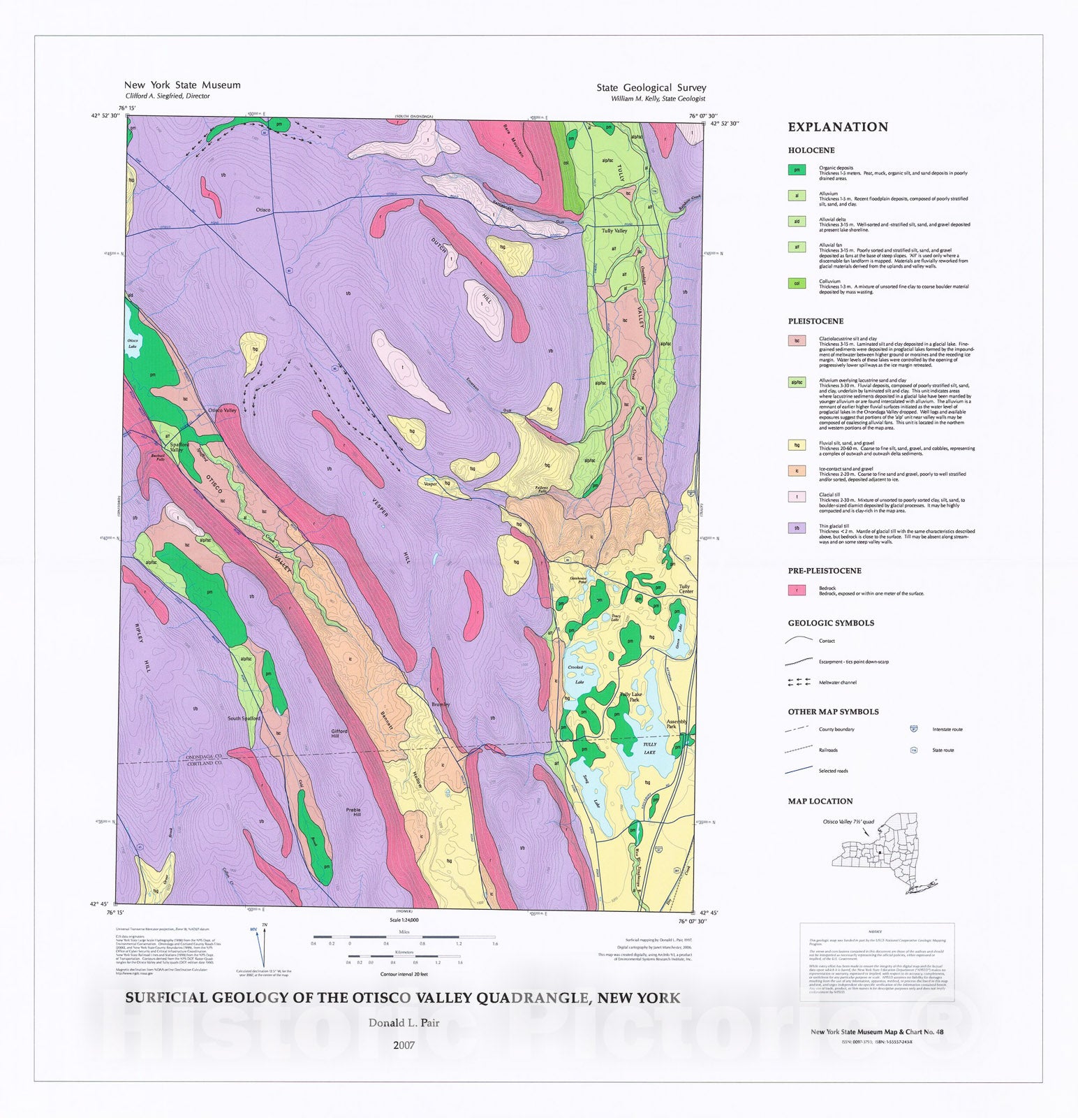 Map : Surficial geology of the Otisco Valley quadrangle, New York, 2007 Cartography Wall Art :