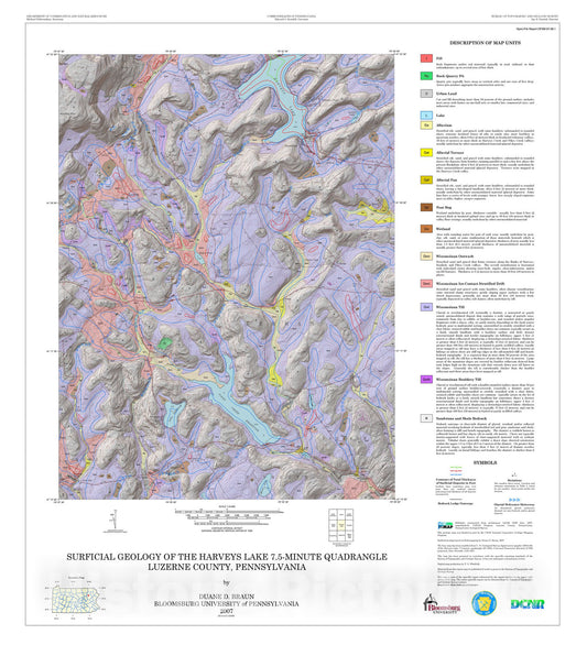 Map : Surficial geology of the Harveys Lake 7.5-minute quadrangle, Luzerne County, Pennsylvania [Revision 1], 2007 Cartography Wall Art :
