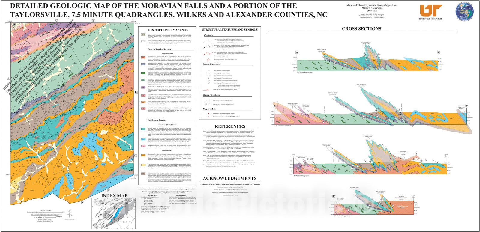 Map : Detailed geologic map of the Moravian Falls and a portion of the Taylorsville, 7.5 minute quadrangles, Wilkes and Alexander counties, NC,  Cartography Wall Art :