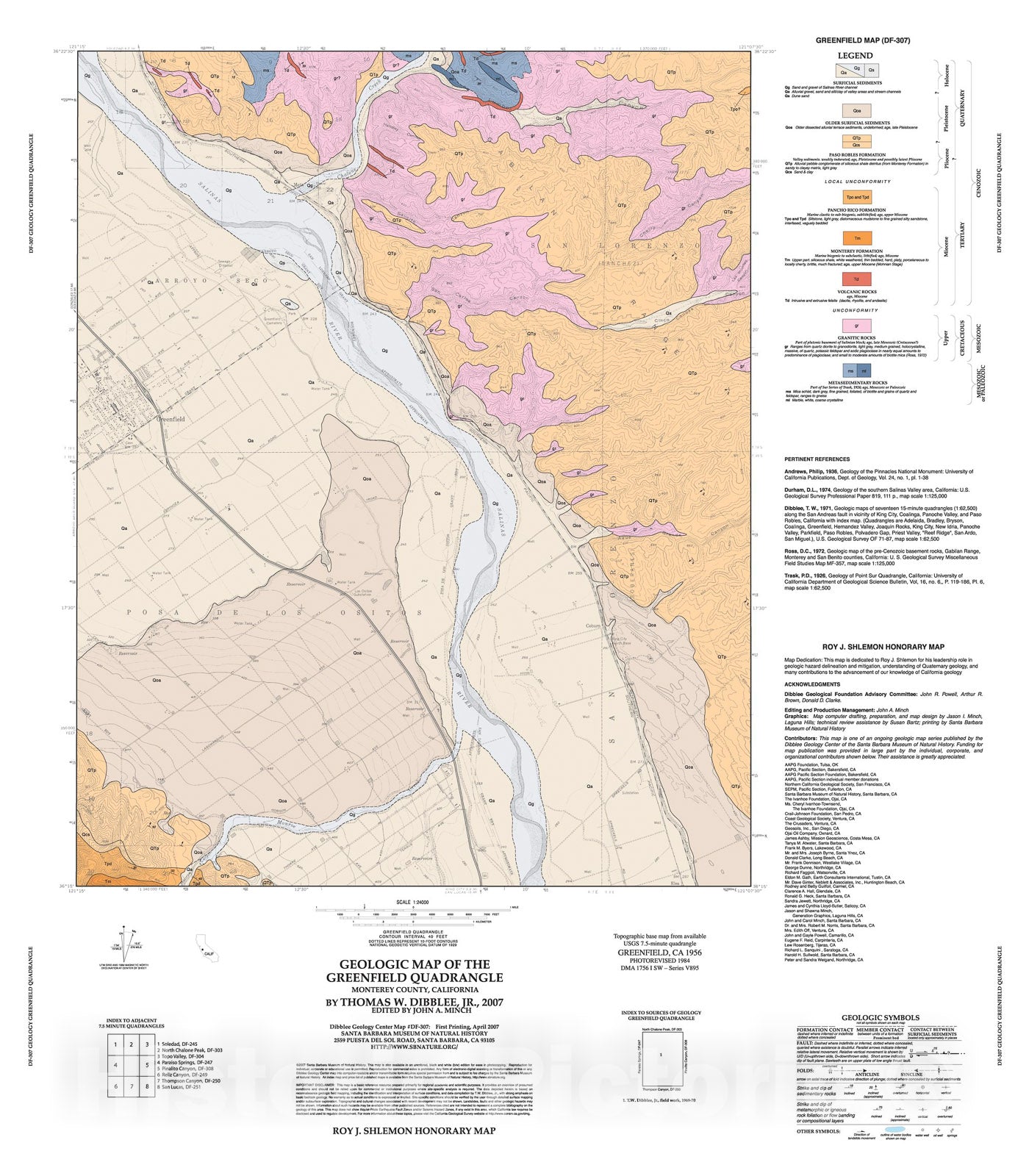 Map : Geologic map of the Greenfield quadrangle, Monterey County, California, 2007 Cartography Wall Art :