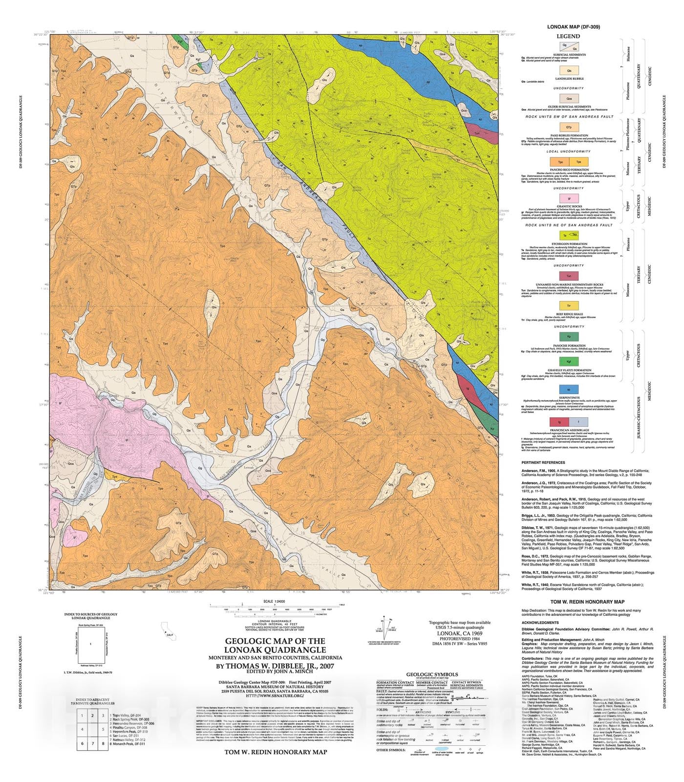 Map : Geologic map of the Lonoak quadrangle, Monterey and San Benito Counties, California, 2007 Cartography Wall Art :