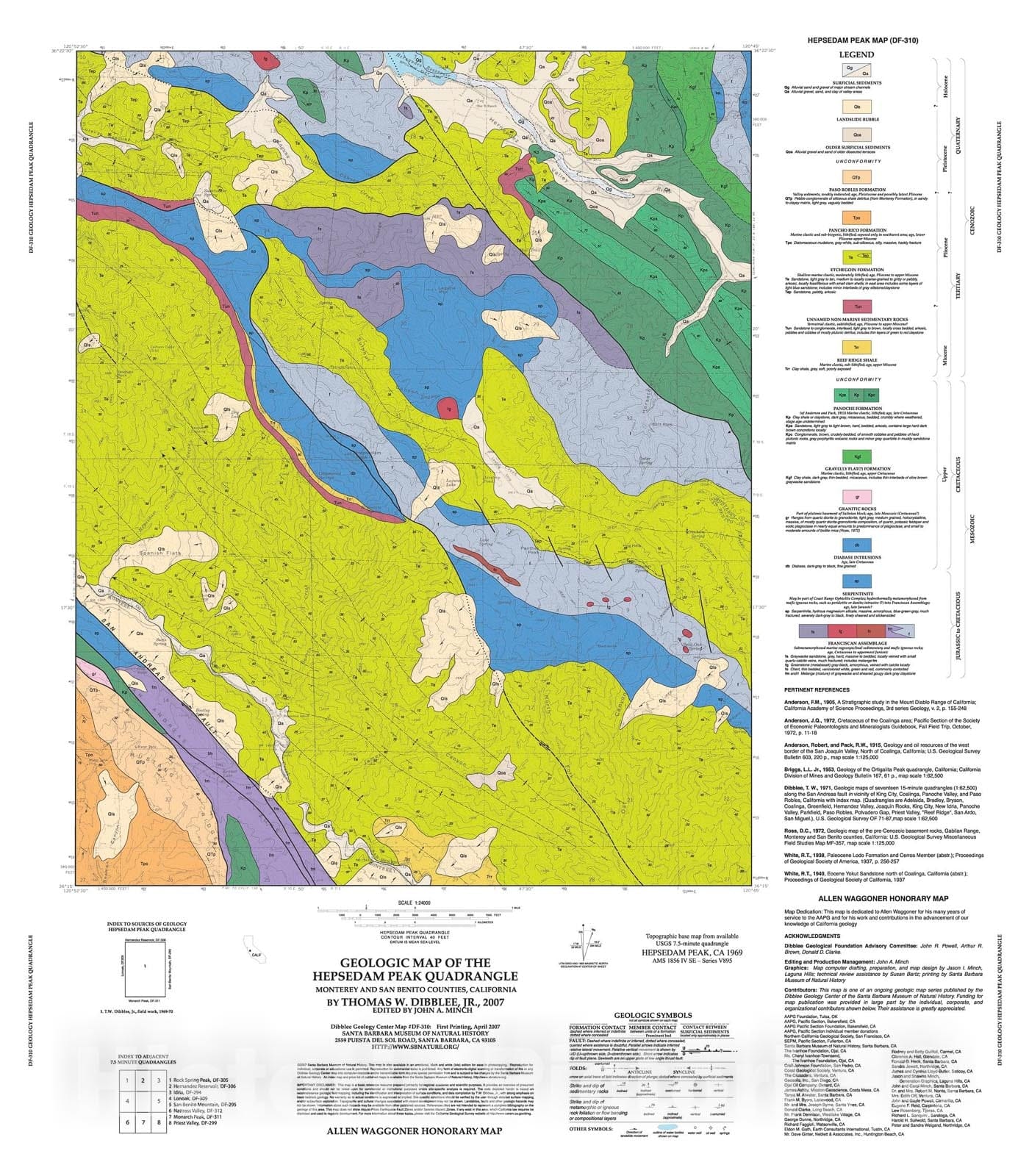 Map : Geologic map of the Hepsedam Peak quadrangle, Monterey and San Benito Counties, California, 2007 Cartography Wall Art :